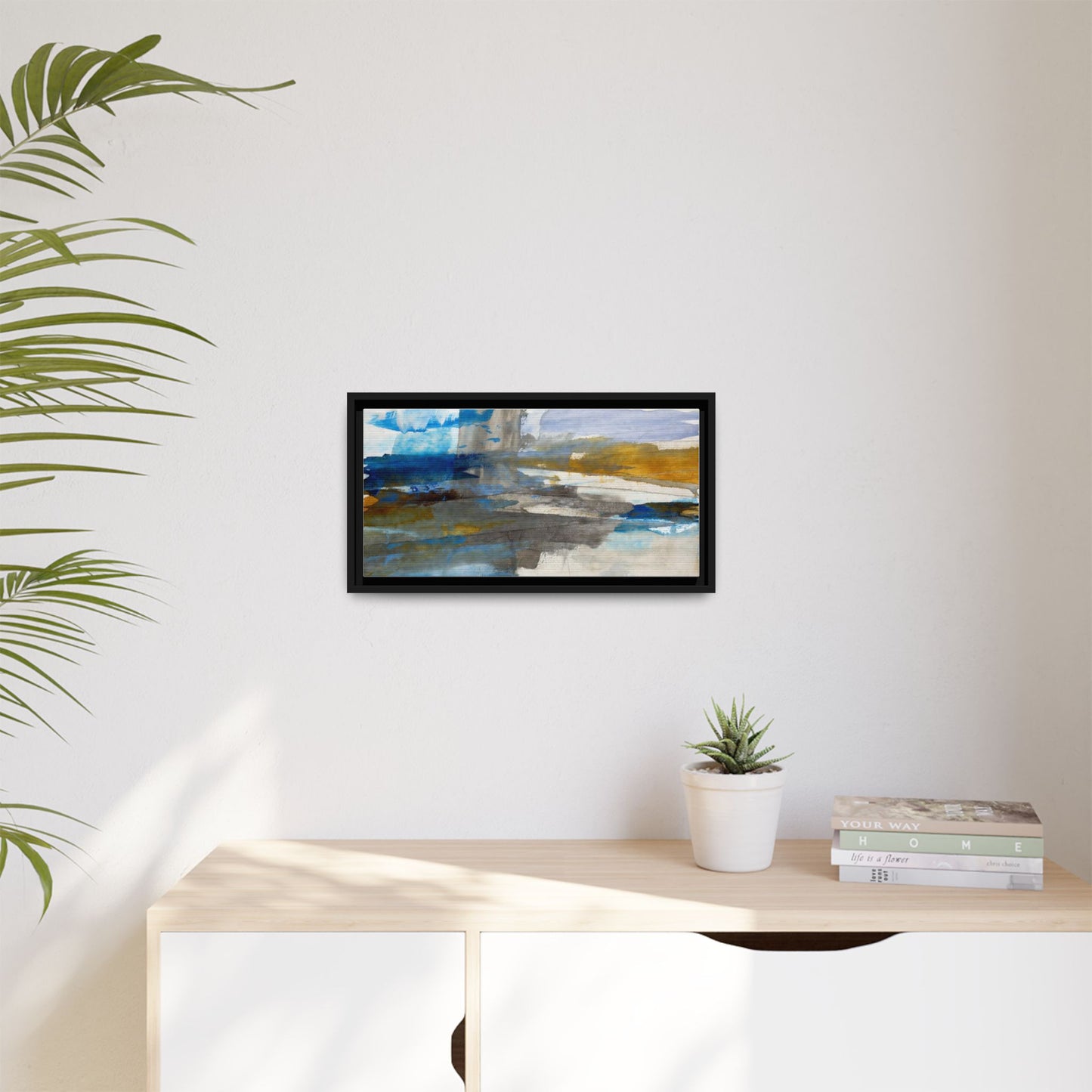 Abstract Blue & Gold Framed Canvas Art — Matte Multi-Color Wall Print