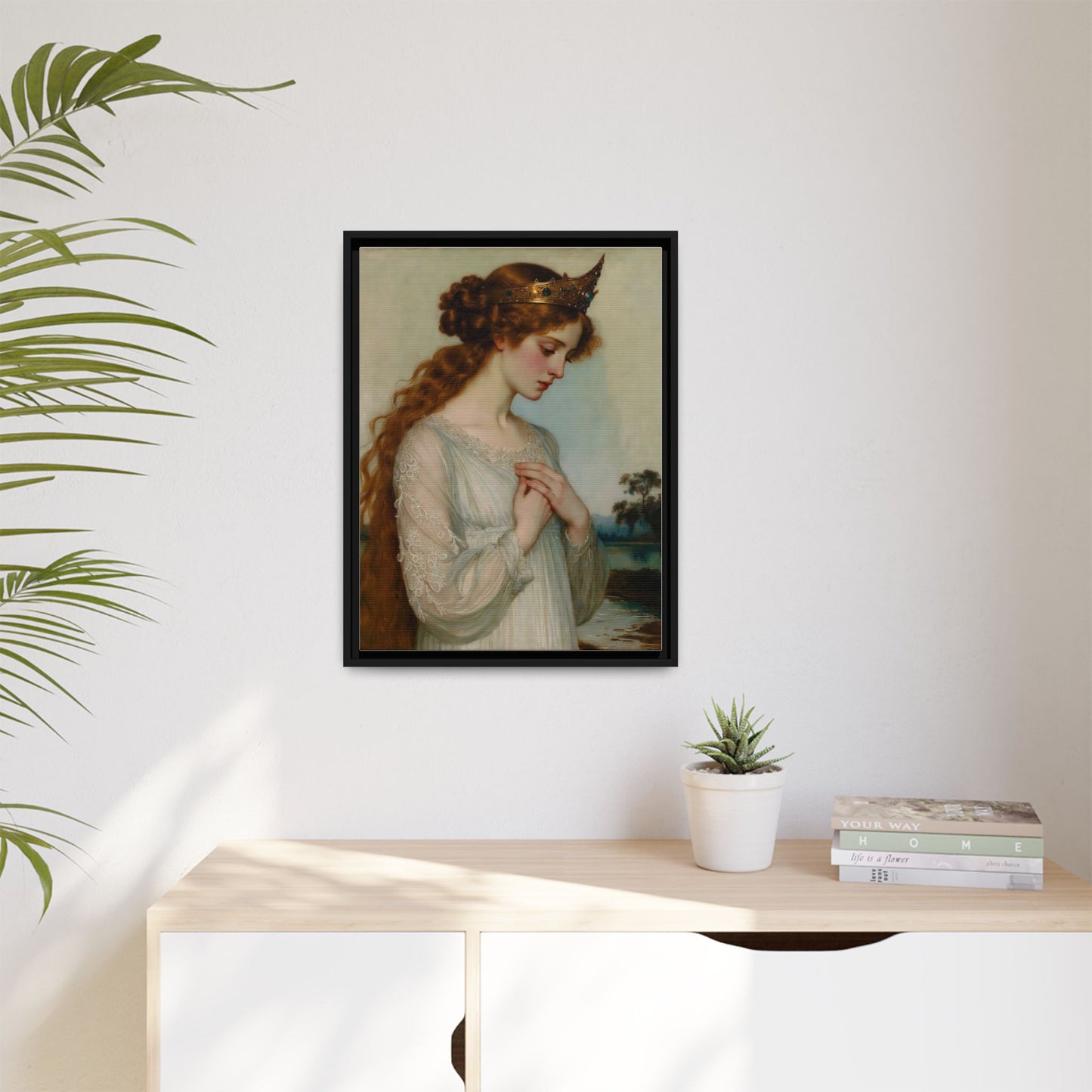 Framed Matte Canvas Print — Vintage Pre-Raphaelite Princess Portrait