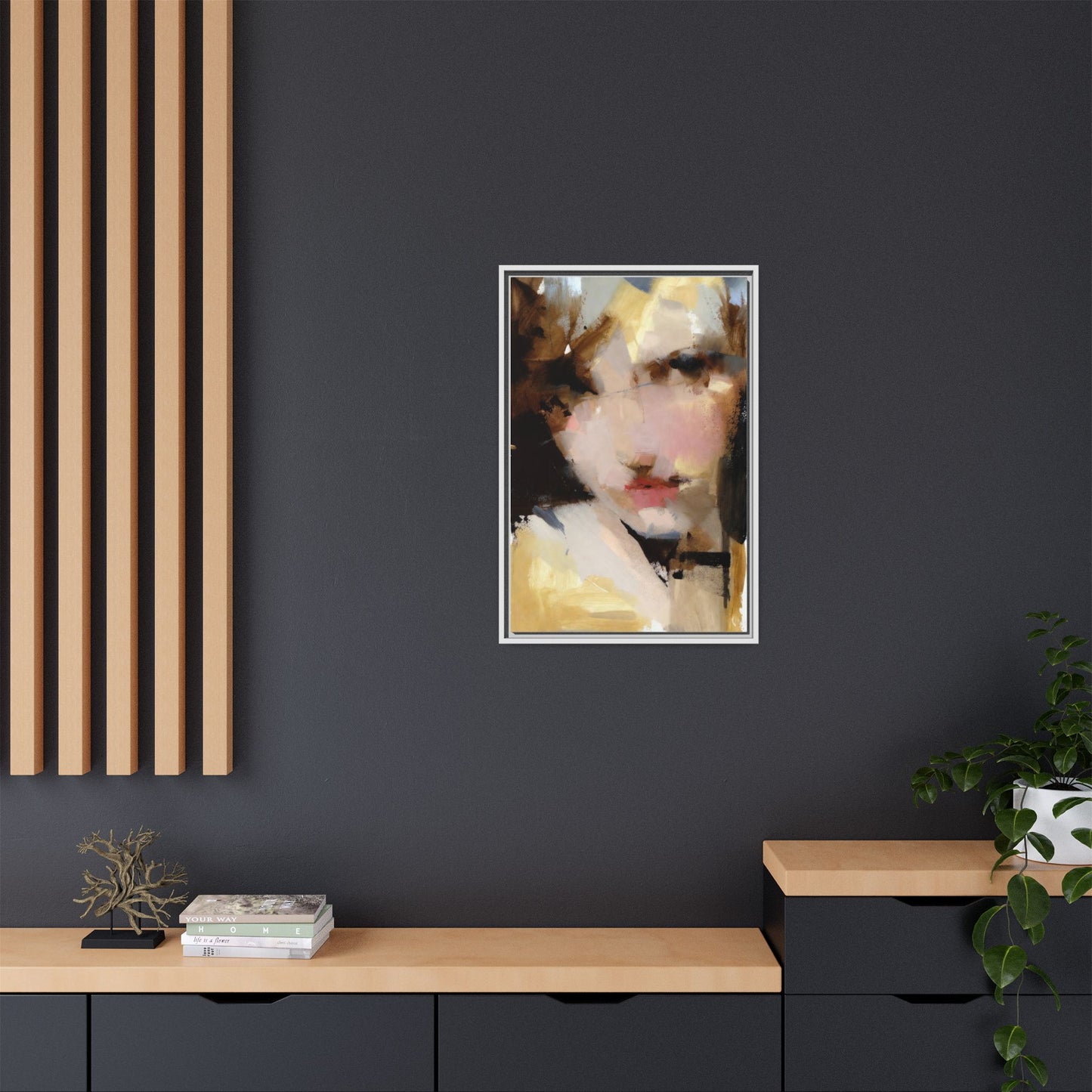 Abstract Portrait Matte Canvas Framed Print — Modern Feminine Wall Art
