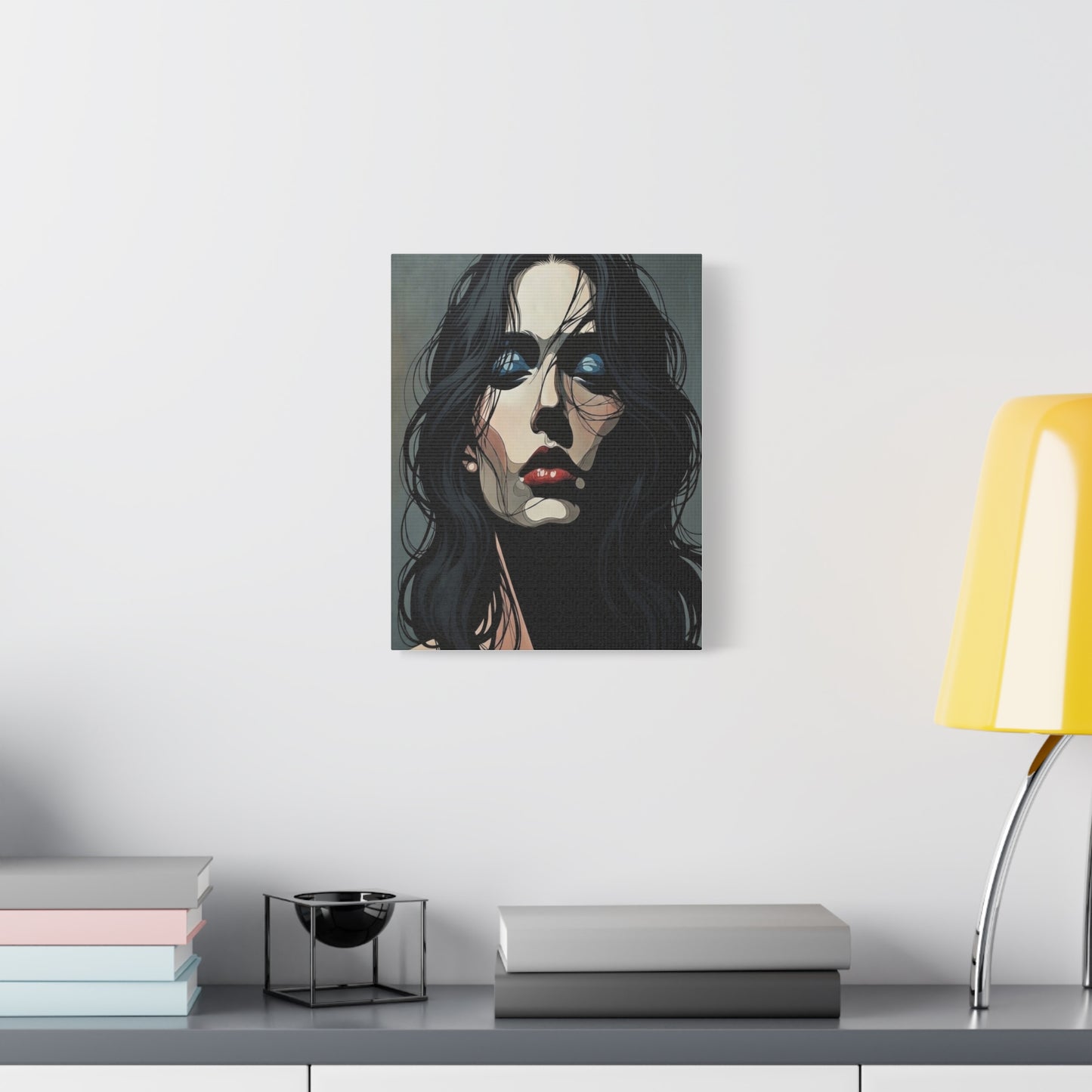 Dark Glam Portrait Canvas Art — Moody Woman Face Matte Stretched Wall Decor