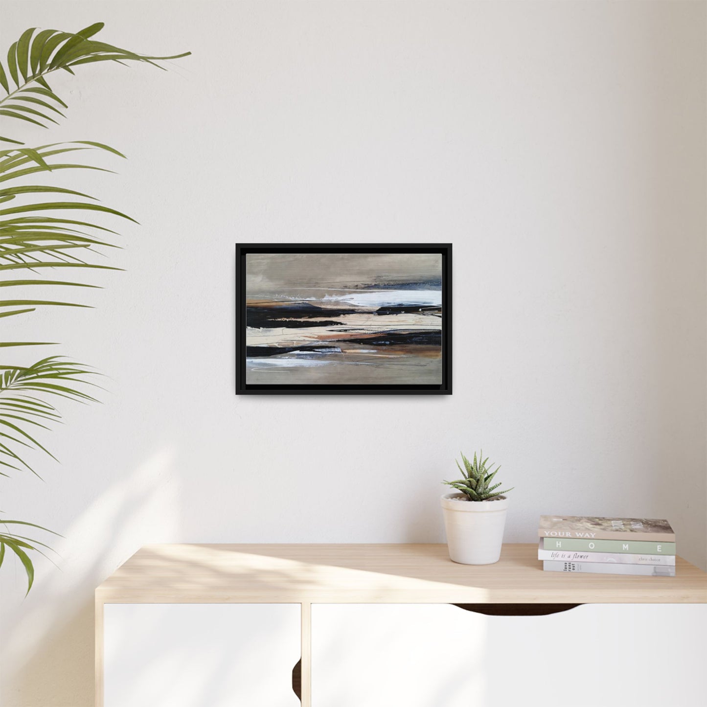Abstract Seascape Matte Canvas Framed Wall Art — Neutral Coastal Landscape