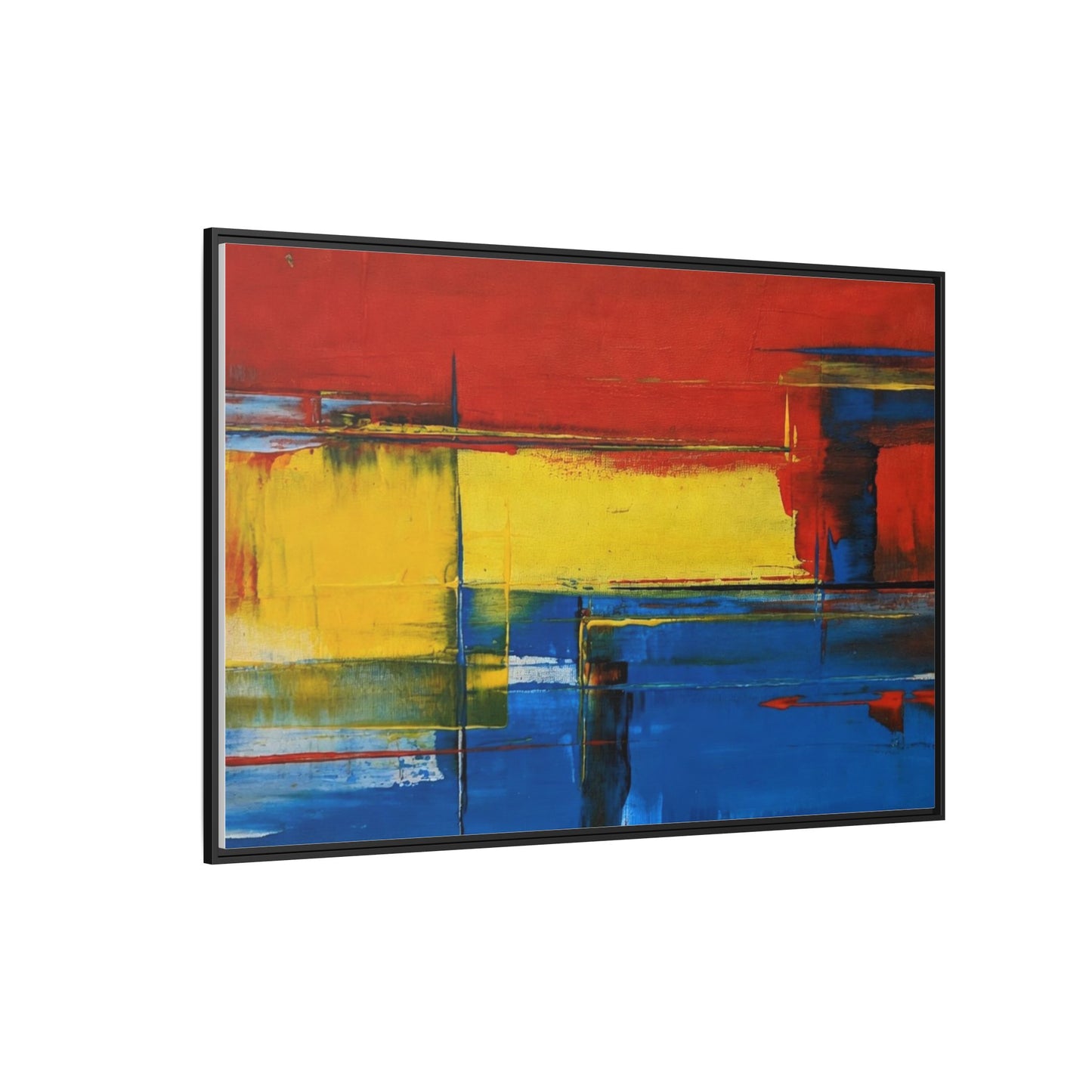 Abstract Color Block Matte Canvas Framed Wall Art — Modern Red Yellow Blue Painting