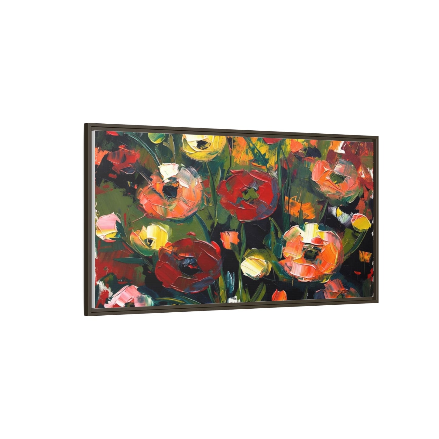 Framed Floral Canvas Print — Vibrant Abstract Poppies Wall Art