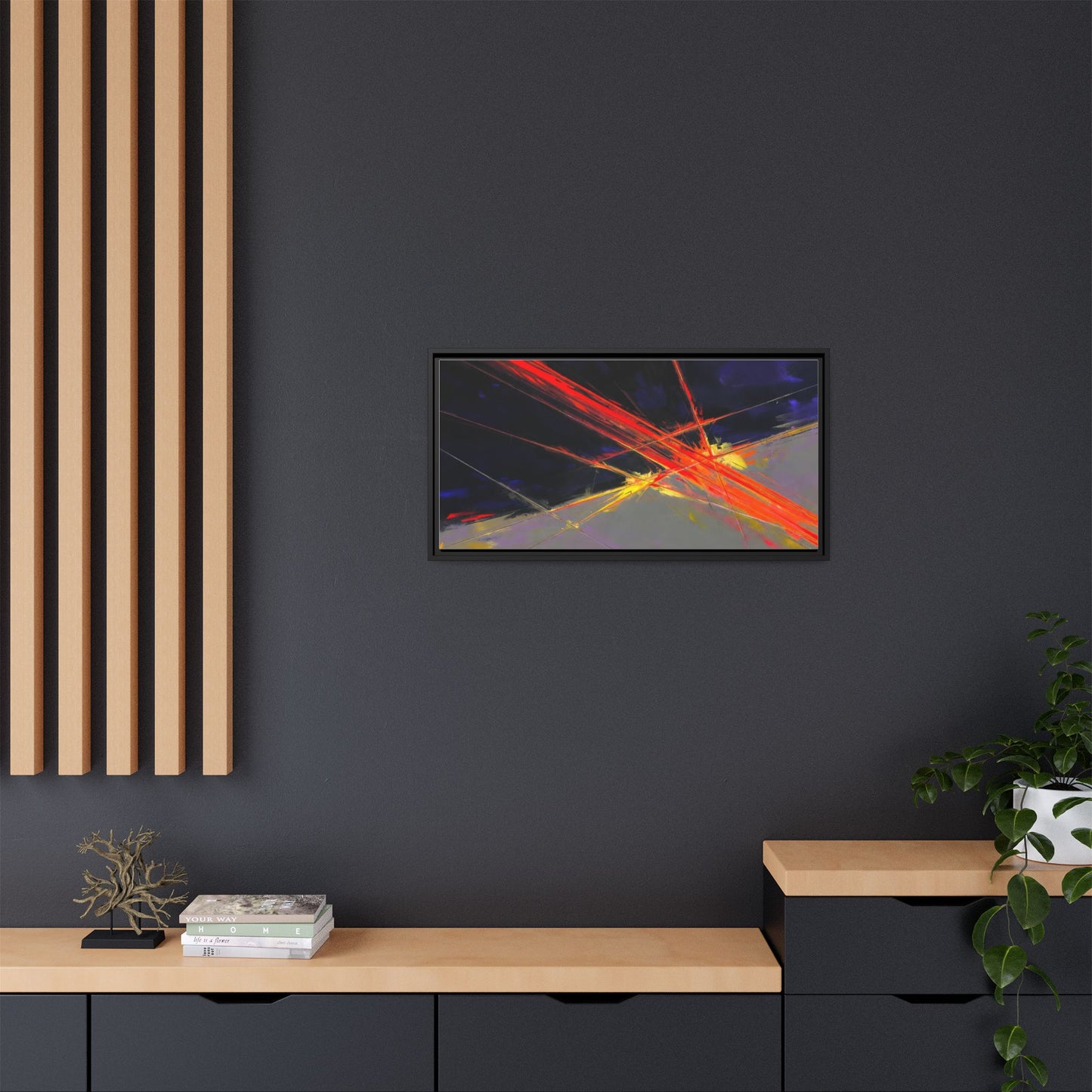 Abstract Red Streaks Framed Matte Canvas Art — Modern Multi‑Color Wall Decor