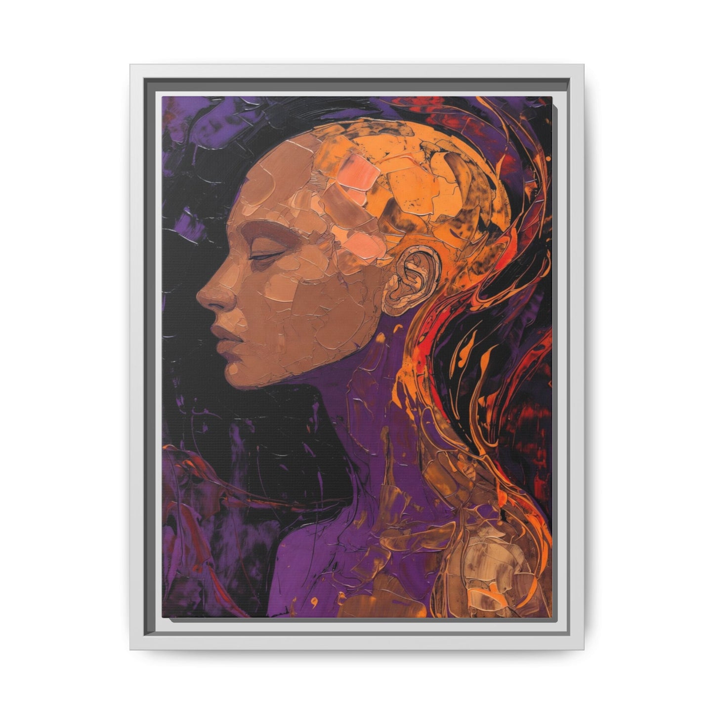 Abstract Profile Portrait Matte Framed Canvas — Multicolor Feminine Art Print