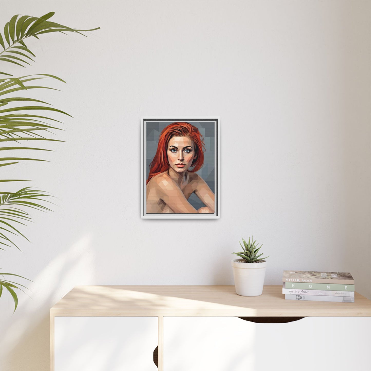 Framed Matte Canvas Portrait — Geometric Redhead Wall Art