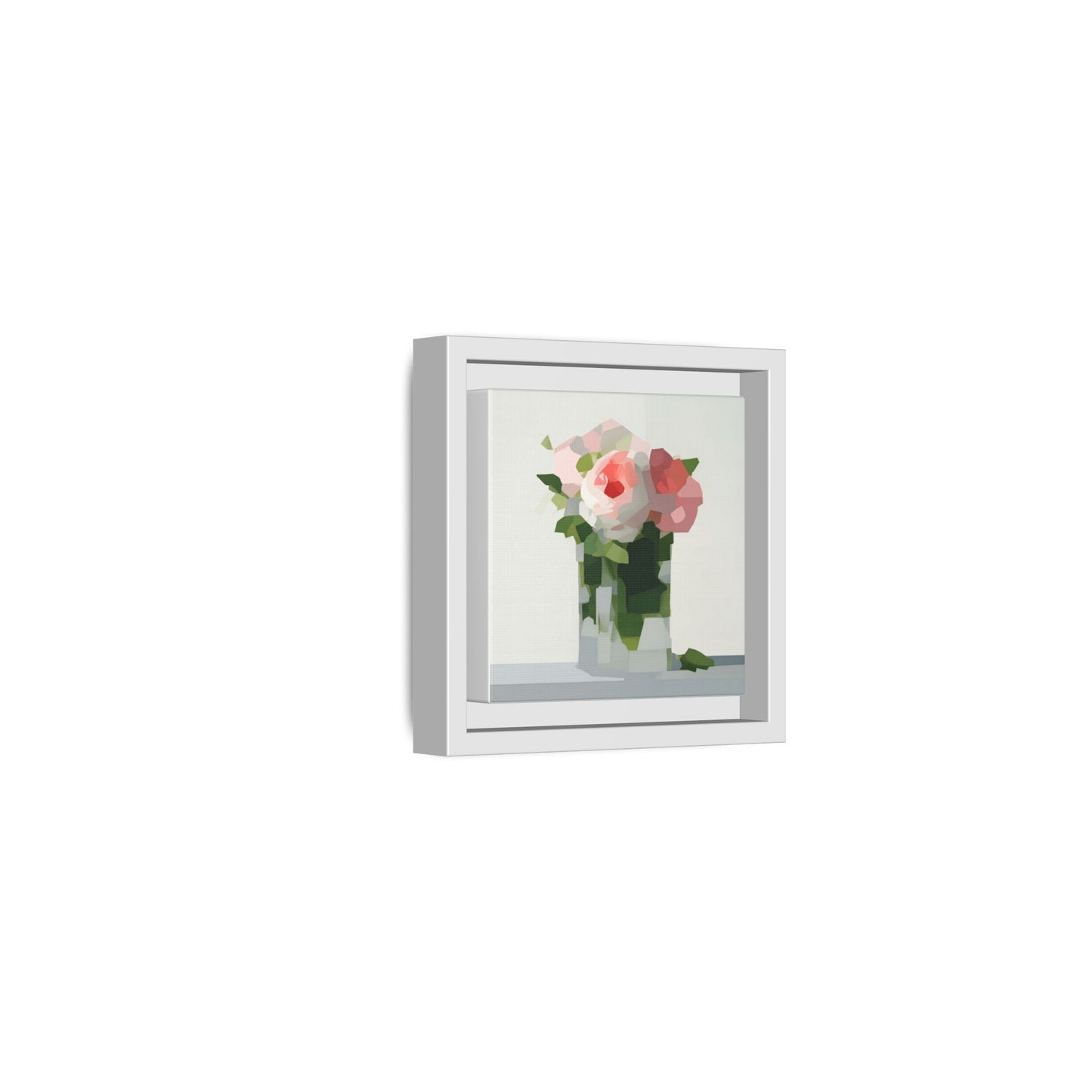 Framed Floral Canvas Print — Modern Pink Roses Still Life
