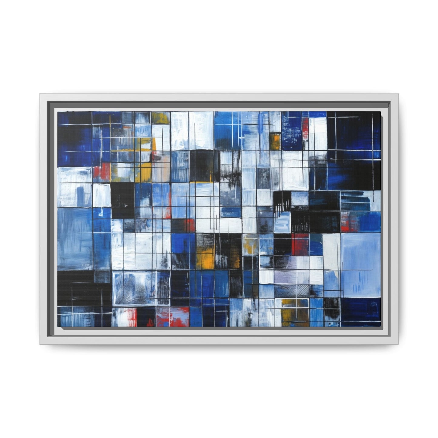 Abstract Blue Grid Matte Canvas Framed Art Print