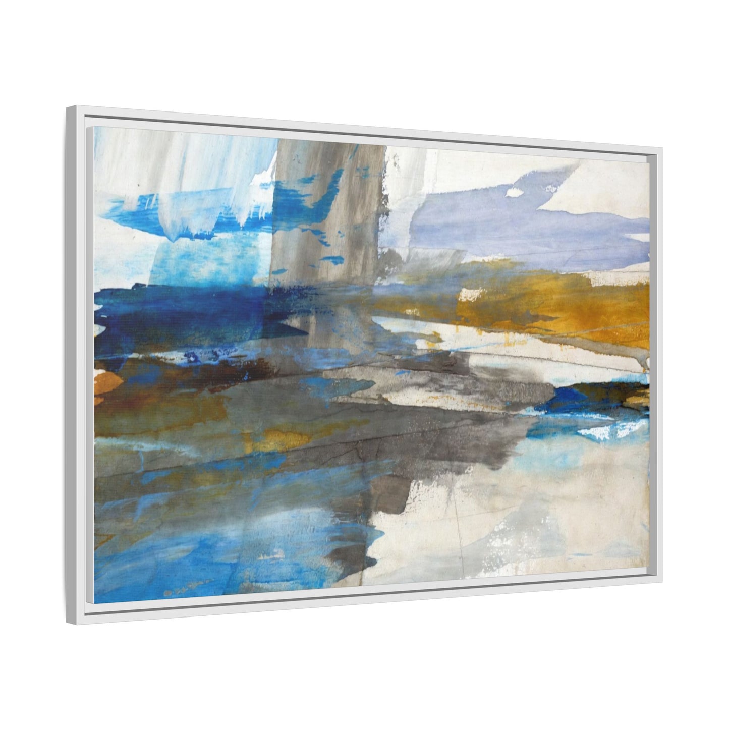 Abstract Blue & Gold Framed Canvas Art — Matte Multi-Color Wall Print