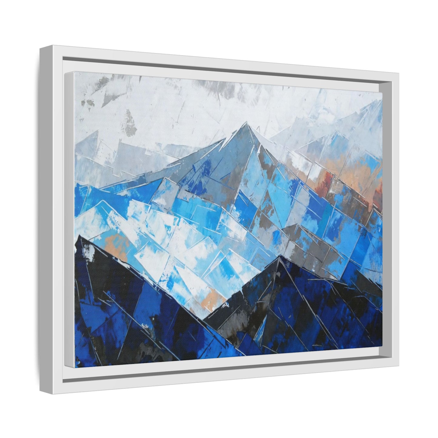 Framed Matte Canvas Blue Mountain Abstract Wall Art