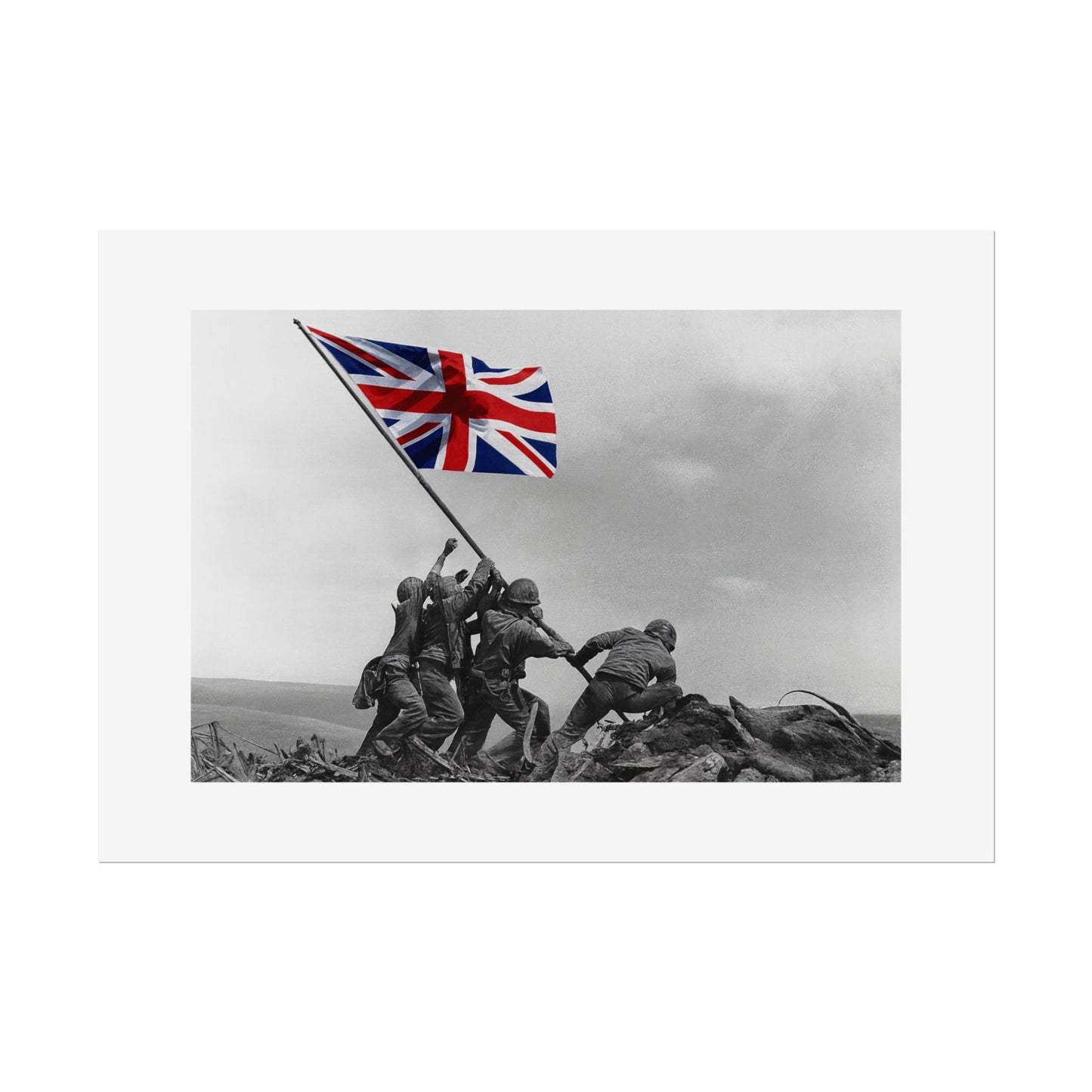 Raising the Union Jack by Unknown attributed to Joe Rosenthal Wall Art Print