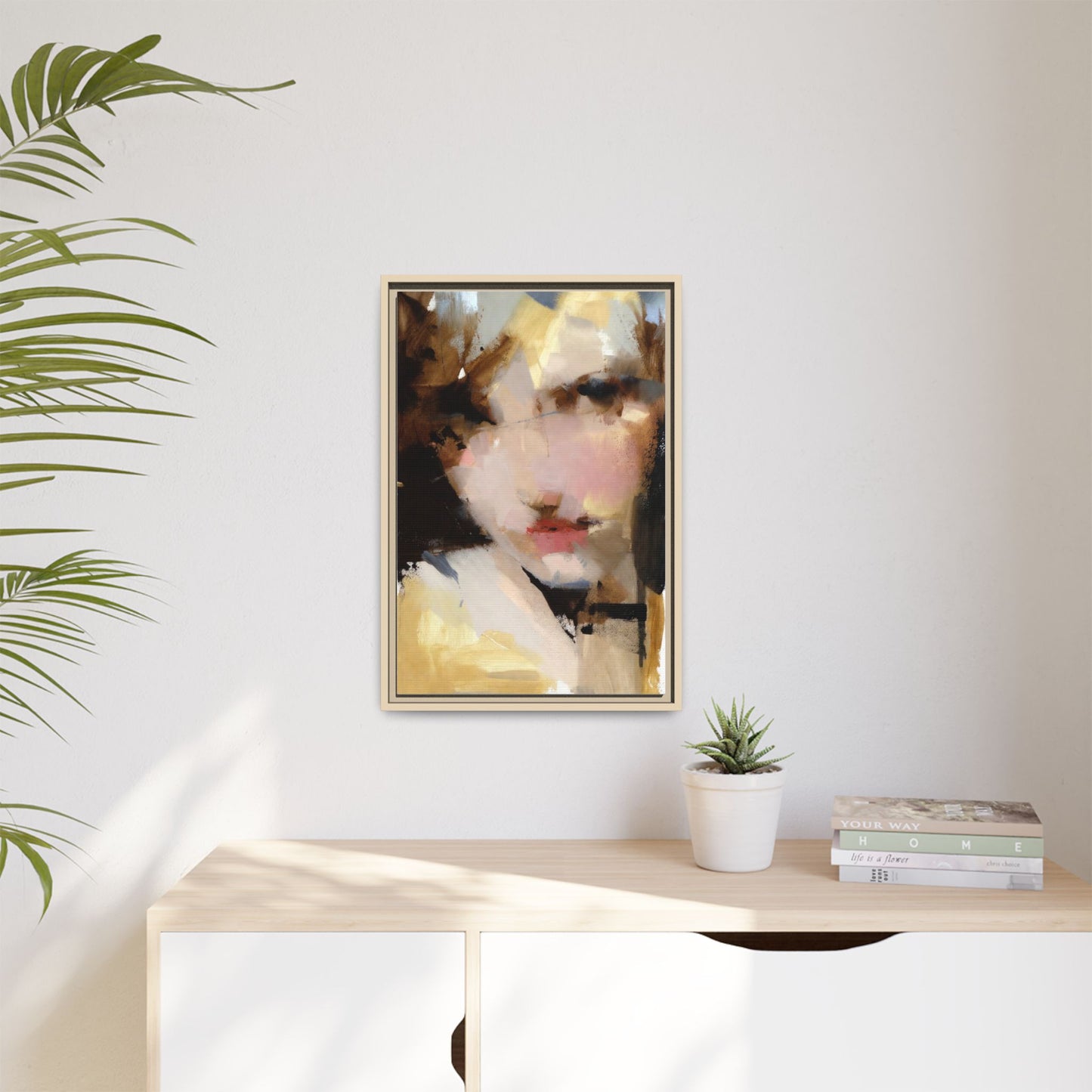 Abstract Portrait Matte Canvas Framed Print — Modern Feminine Wall Art