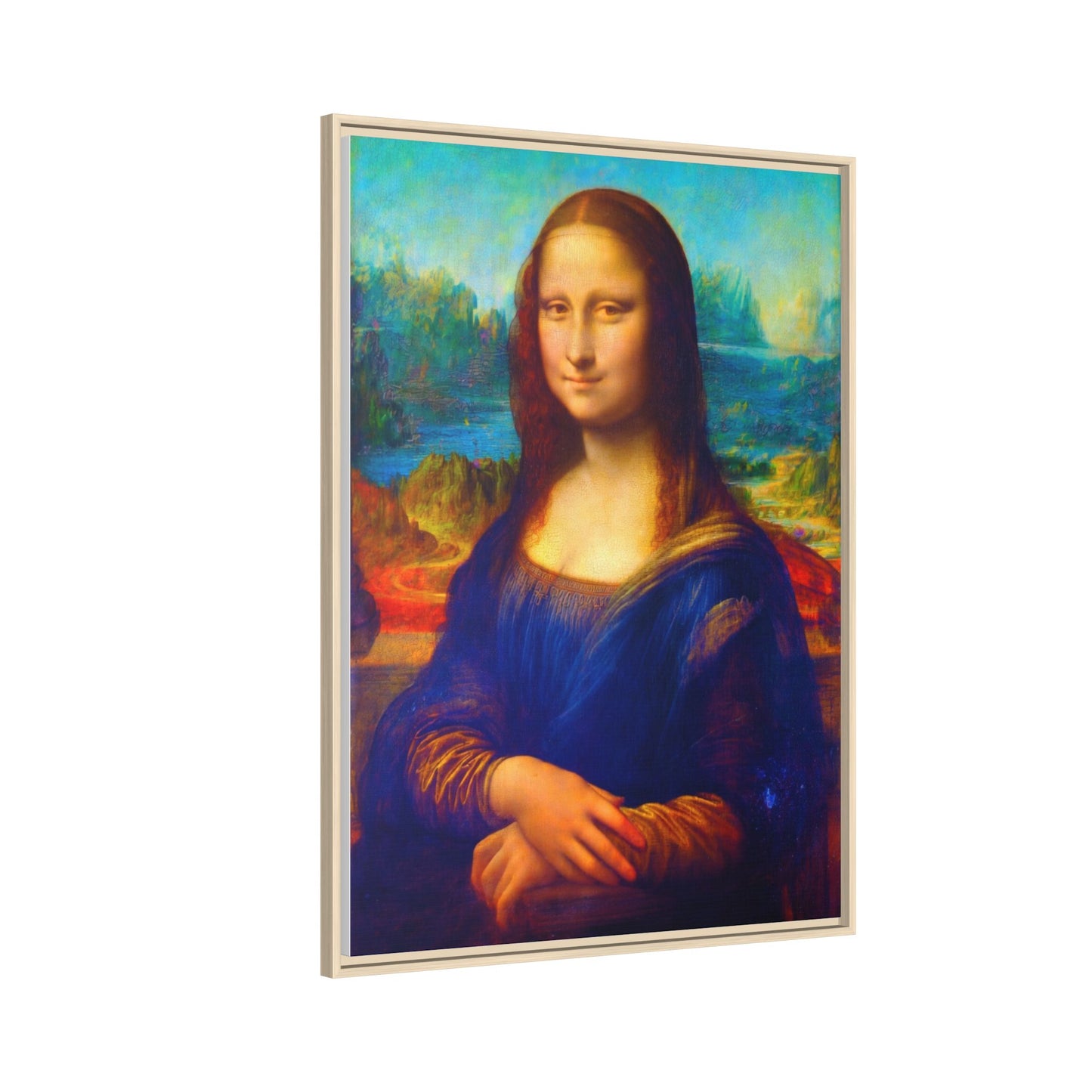 Framed Matte Canvas Print — Colorful Mona Lisa Wall Art