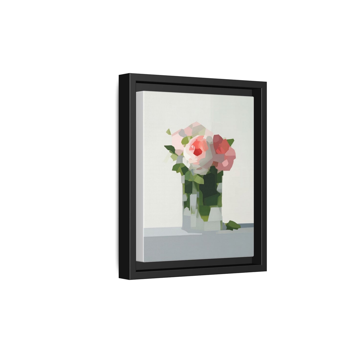 Framed Floral Canvas Print — Modern Pink Roses Still Life