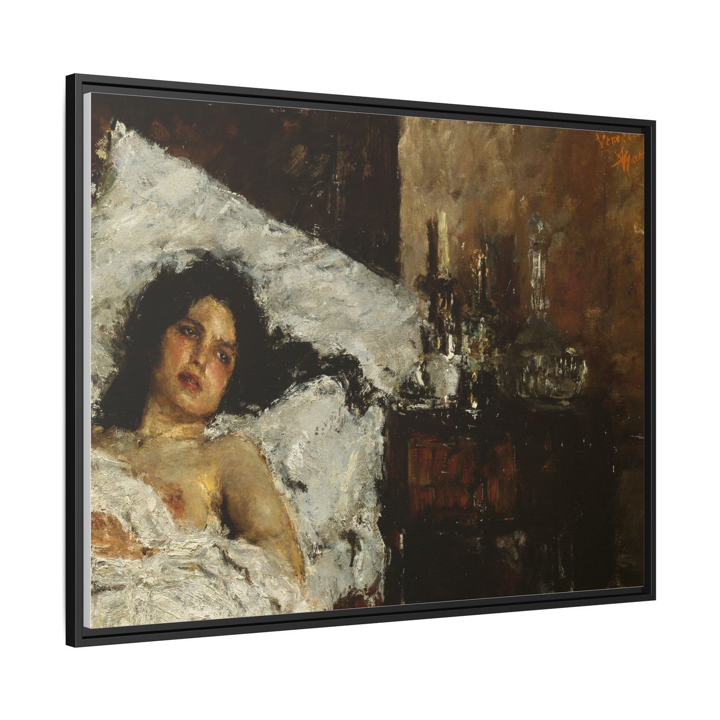 Resting by Antonio Mancini Framed Matte Canvas Wall Art Print