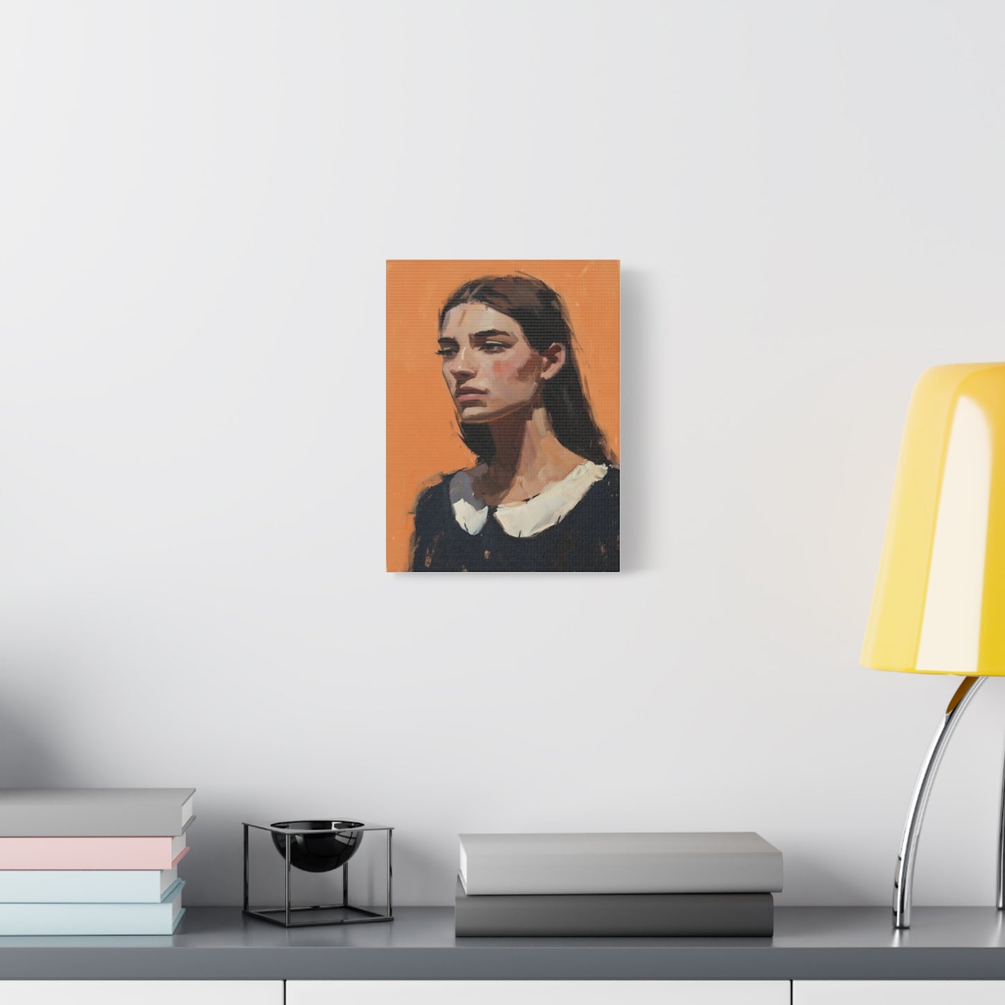 Portrait Canvas Print — Moody Female Figure in Warm Orange