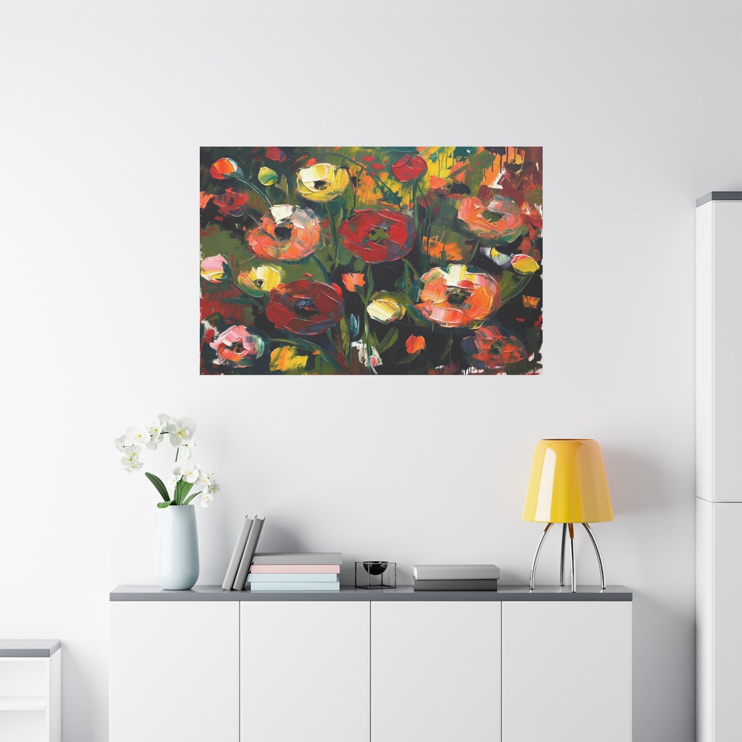 Bold Floral Abstract Canvas Print — Colorful Poppy Wall Art, Matte Stretched 1.25"