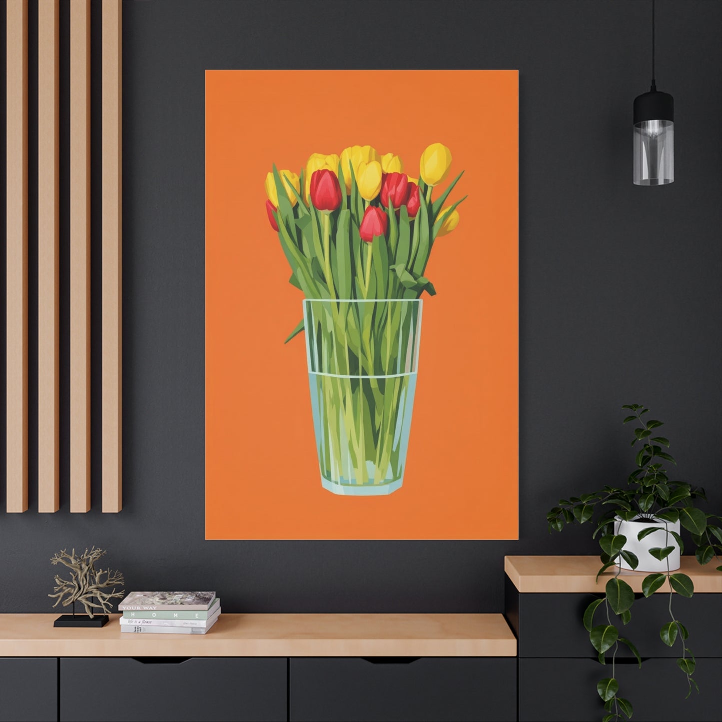 Tulip Bouquet Canvas Wall Art – Glass Vase on Orange