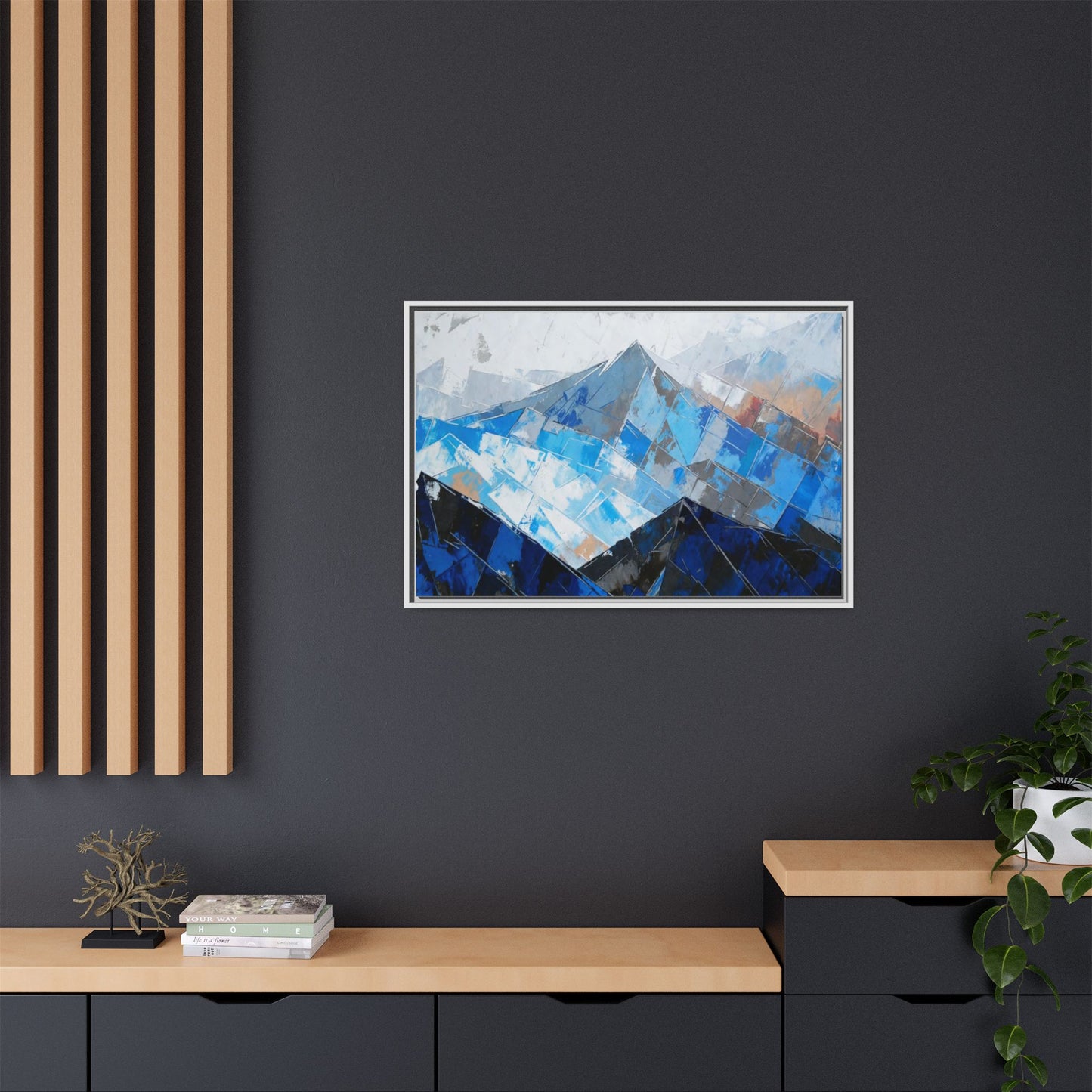 Framed Matte Canvas Blue Mountain Abstract Wall Art