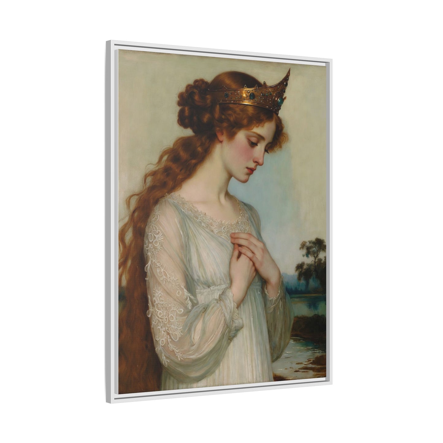 Framed Matte Canvas Print — Vintage Pre-Raphaelite Princess Portrait