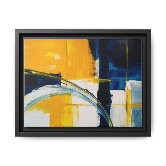 Abstract Yellow & Blue Framed Canvas Wall Art — Modern Matte Canvas Print