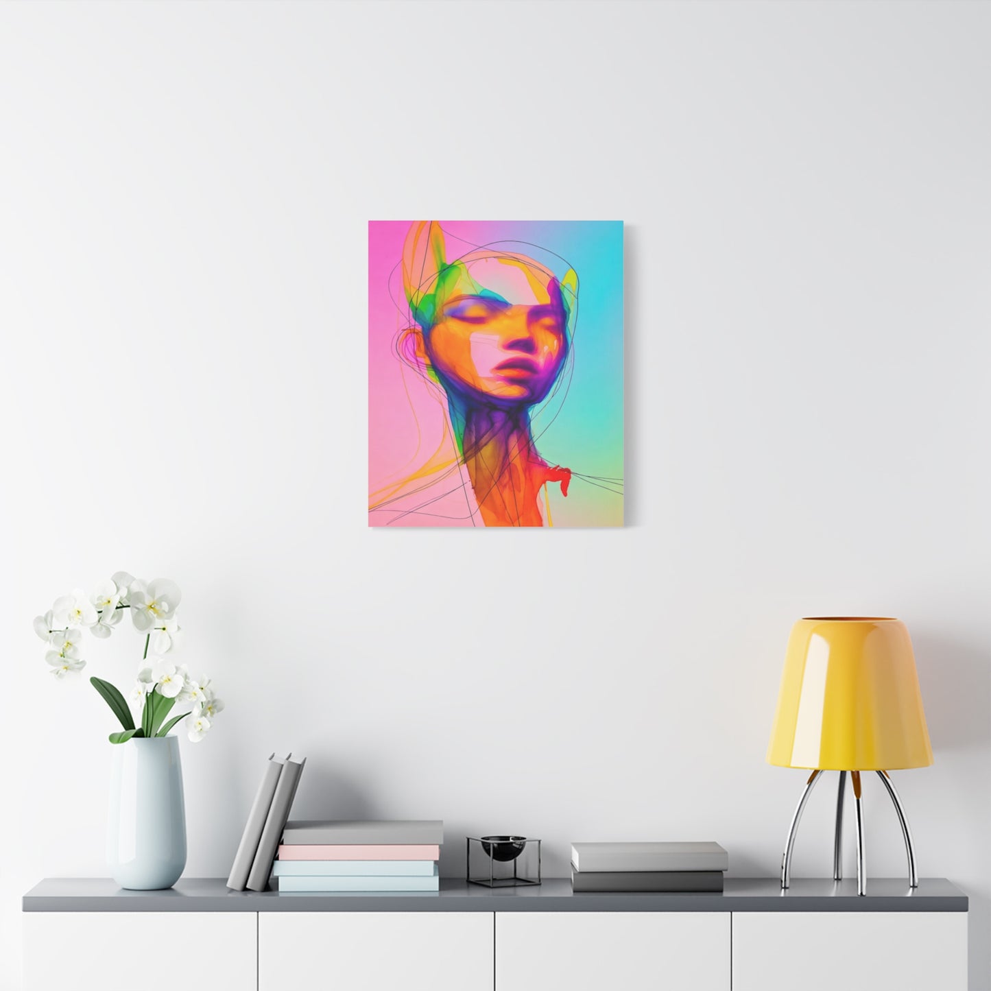 Abstract Neon Portrait Matte Canvas Wall Art