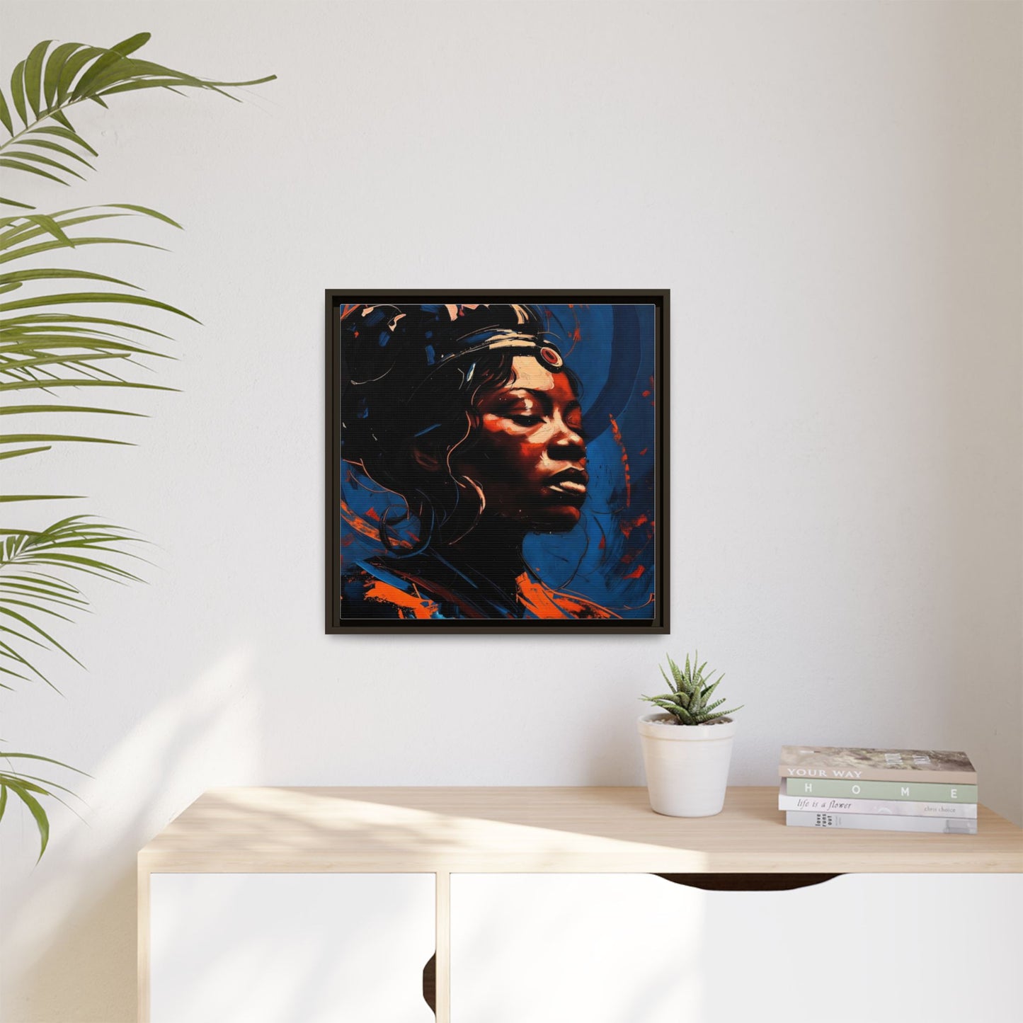 Framed Matte Canvas Art - Vibrant Portrait of a Black Woman (Multi-Color)