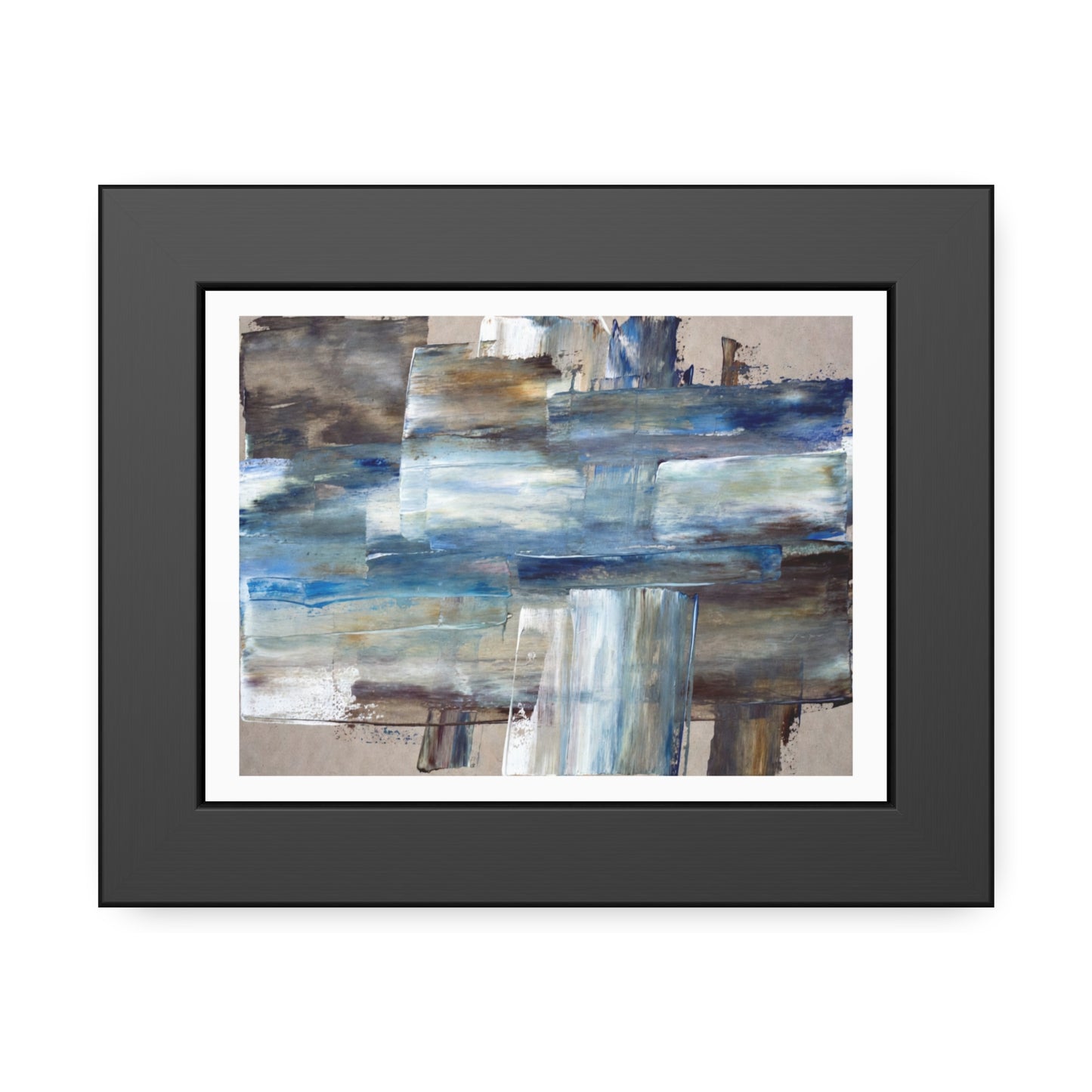 Abstract Blue Horizon Framed Paper Poster — Modern Coastal Wall Art