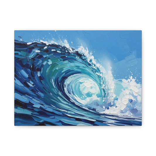 Ocean Wave Matte Canvas Wall Art — Blue Surf Wave Painting, Stretched 1.25"