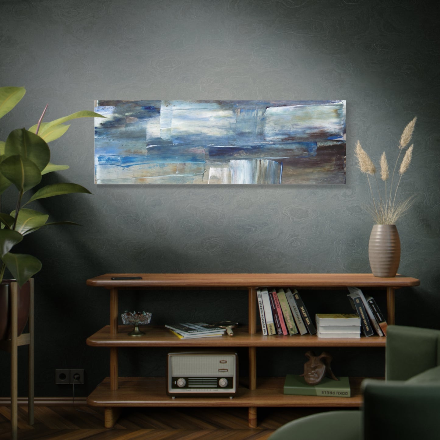 Abstract Blue Waterfall Matte Canvas Wall Art, Stretched 1.25"