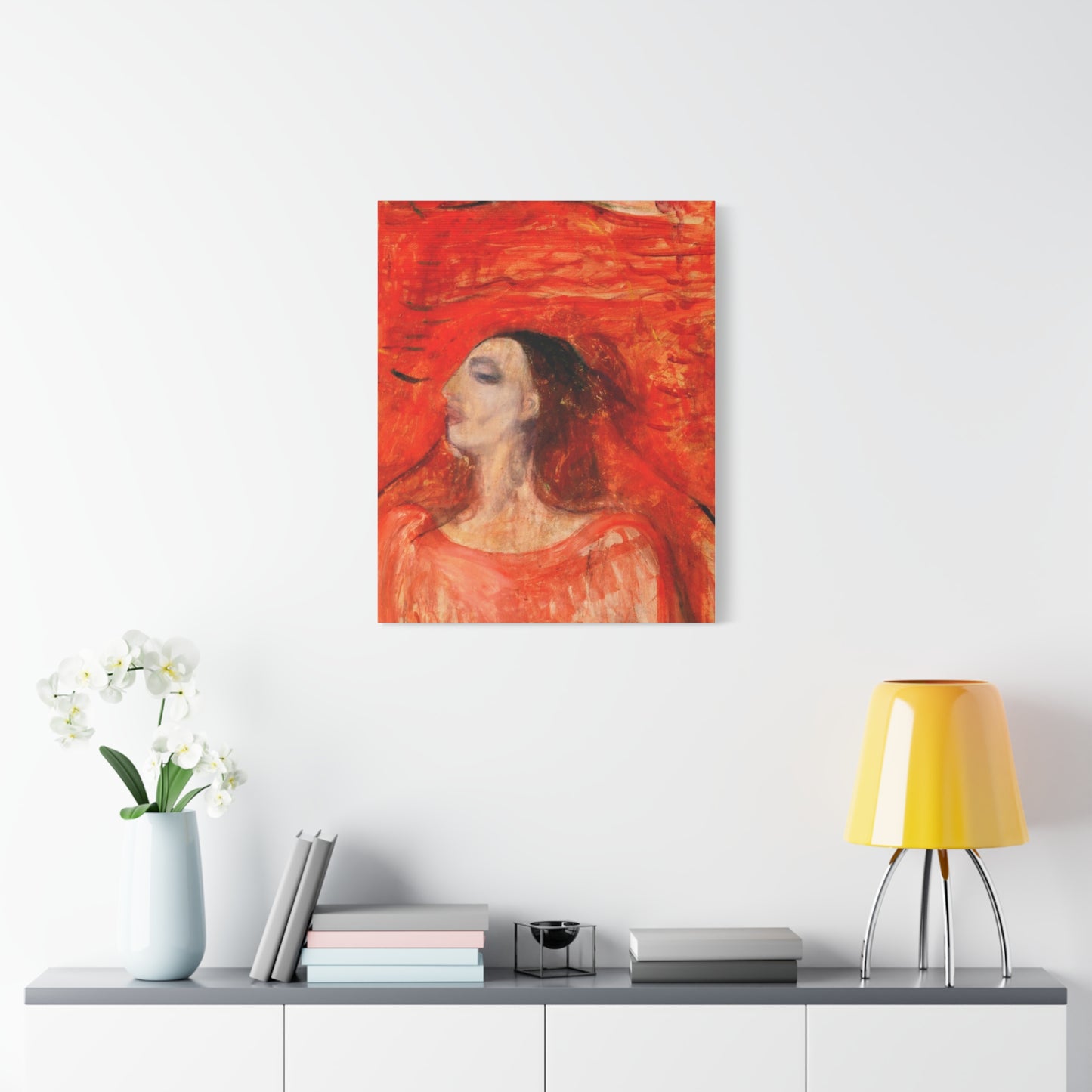Woman's Head against a Red Background by Edvard Munch Matte Canvas Wall Art