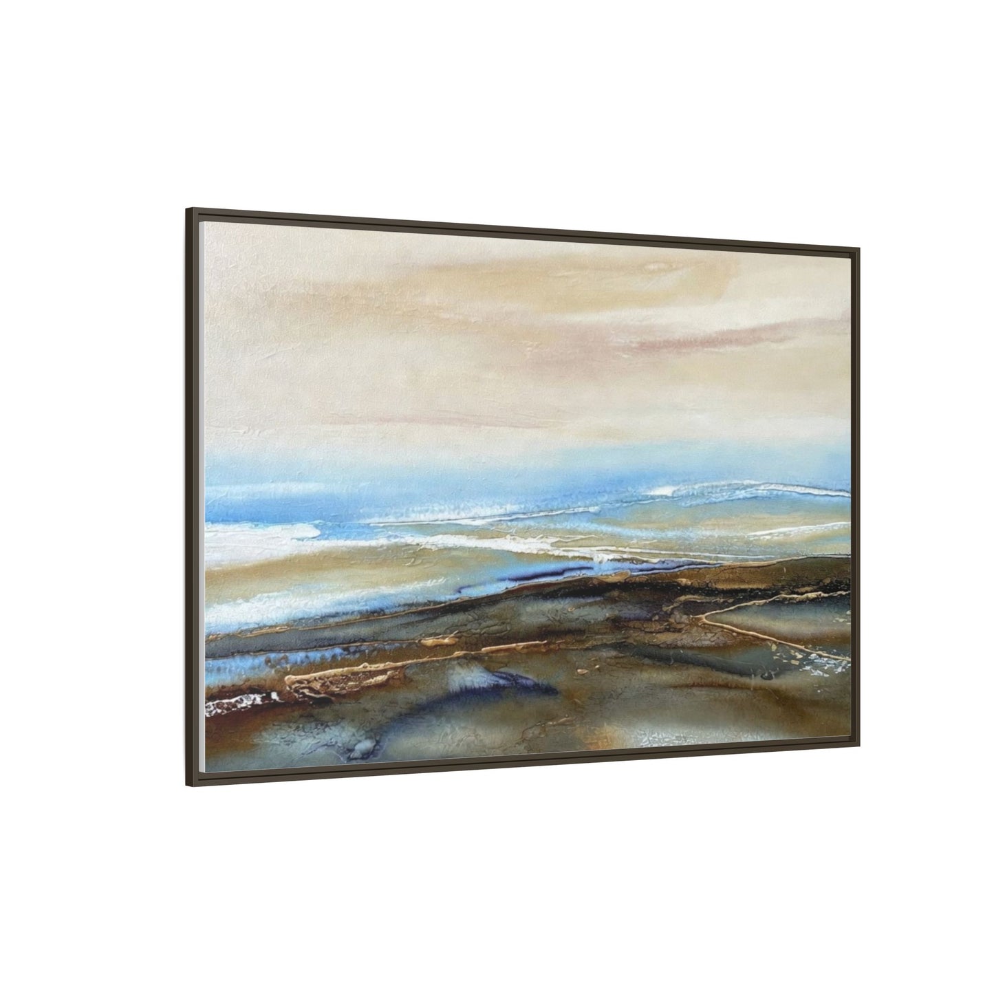 Framed Abstract Seascape Matte Canvas — Coastal Blue & Earth Tone Wall Art