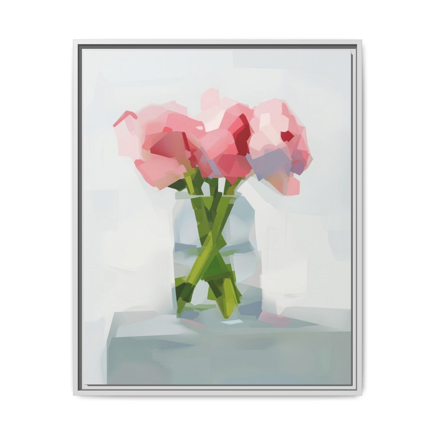 Framed Floral Canvas Art — Pink Peonies in Vase (Matte)