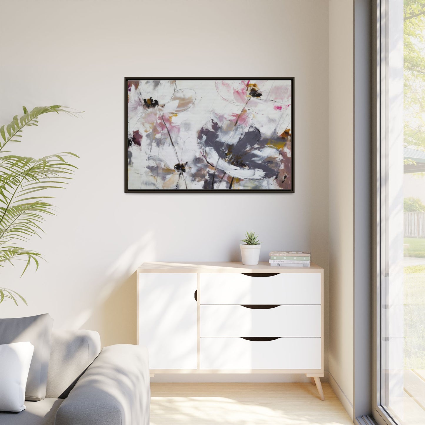 Abstract Floral Matte Canvas Framed Wall Art — Soft Watercolor Blooms