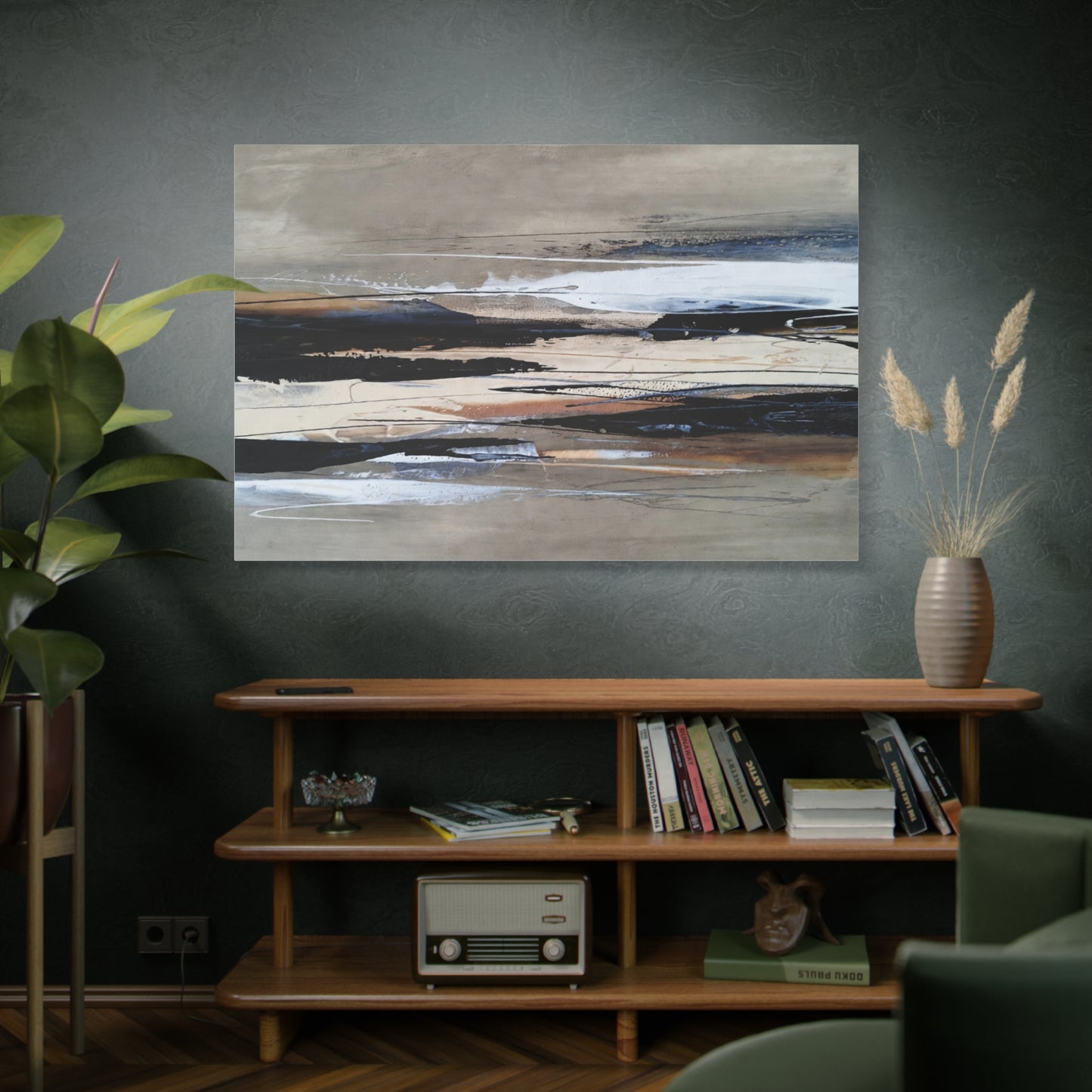 Abstract Coastal Landscape Canvas — Neutral Tones Matte Stretched Wall Art
