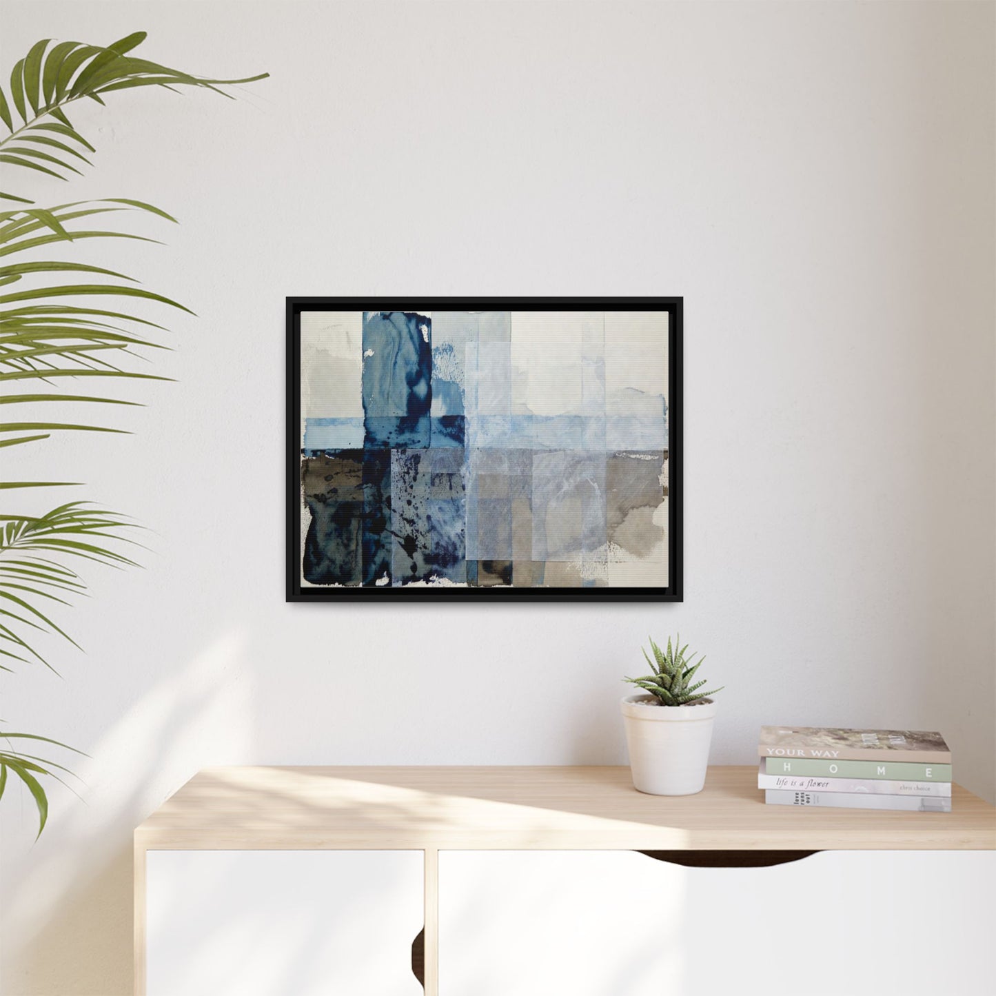 Abstract Coastal Blue Framed Canvas Art