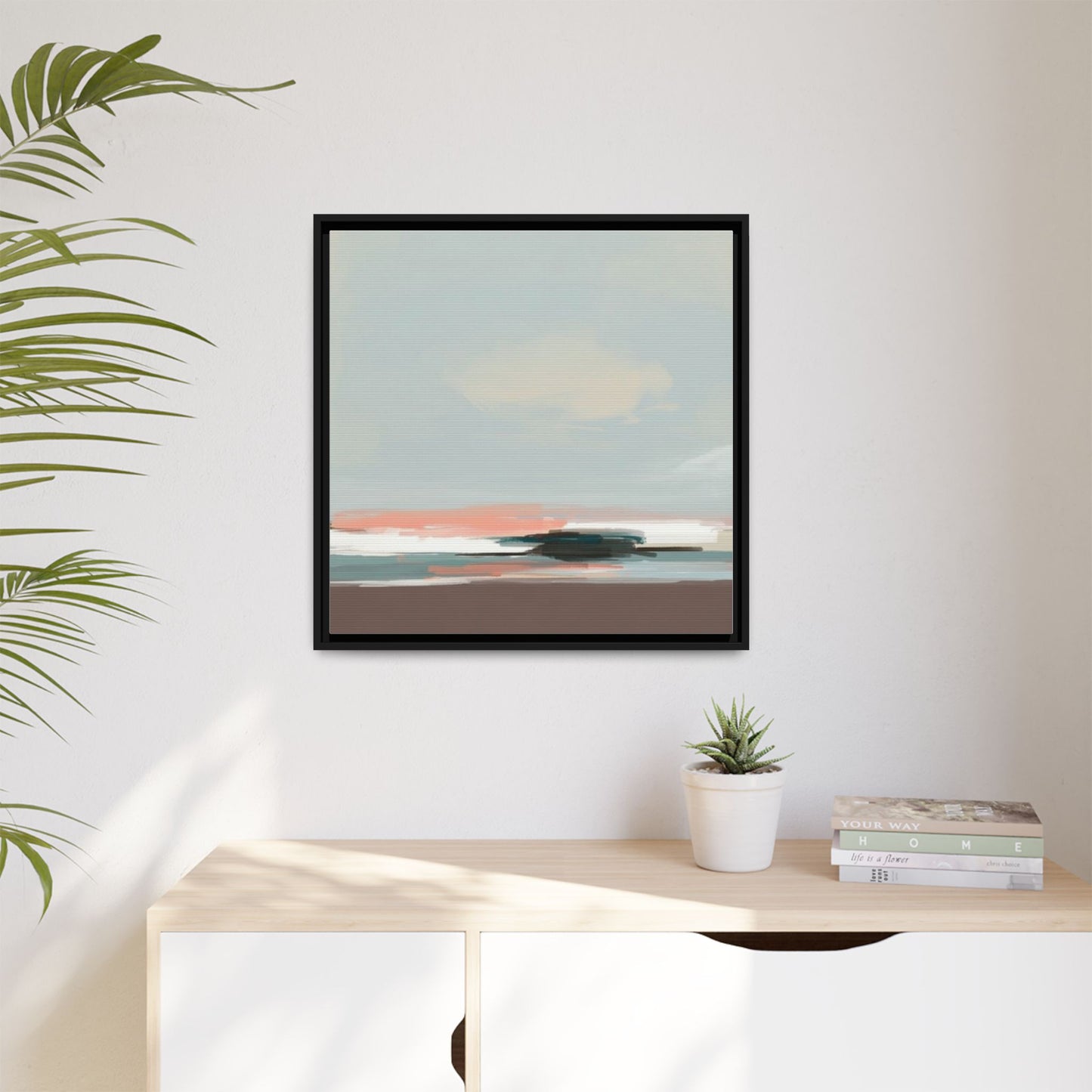 Framed Matte Canvas Print — Soft Coastal Abstract Landscape
