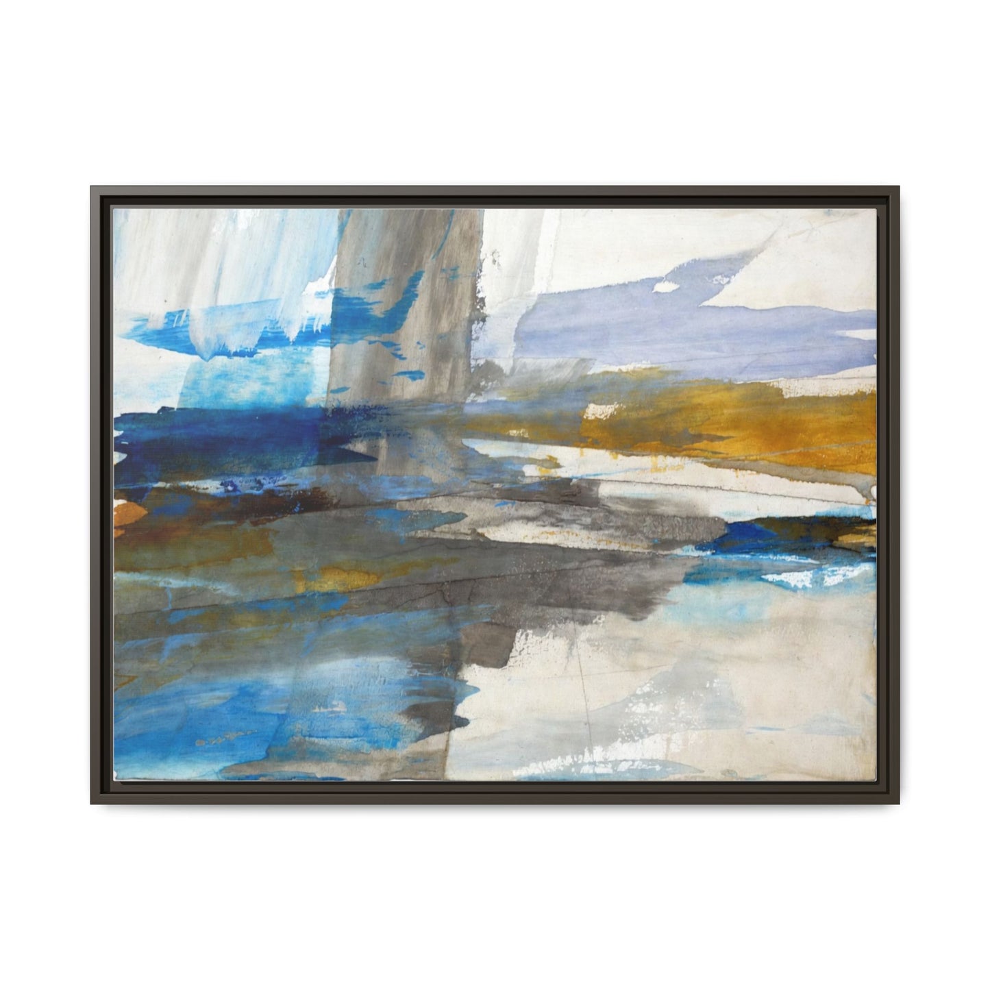 Abstract Blue & Gold Framed Canvas Art — Matte Multi-Color Wall Print