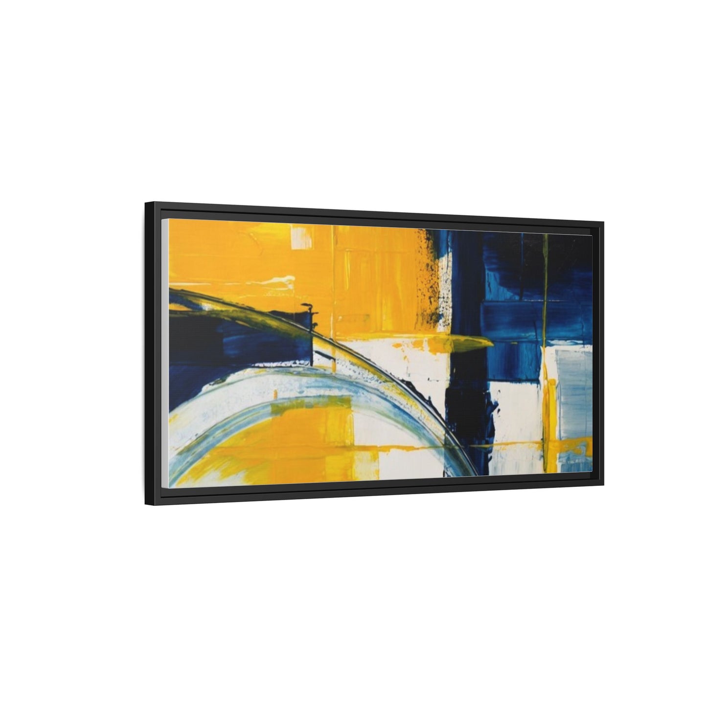 Abstract Yellow & Blue Framed Canvas Wall Art — Modern Matte Canvas Print