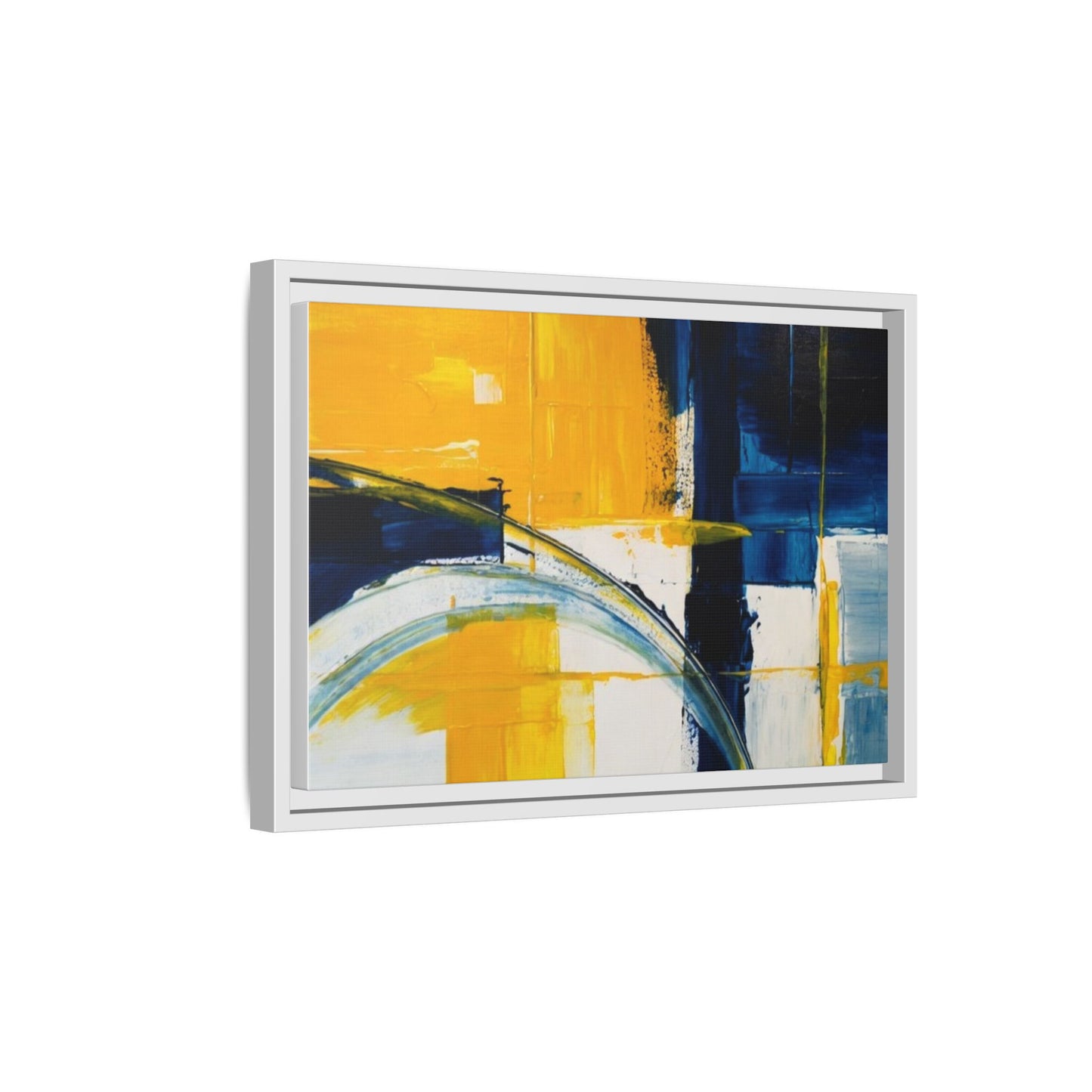 Abstract Yellow & Blue Framed Canvas Wall Art — Modern Matte Canvas Print