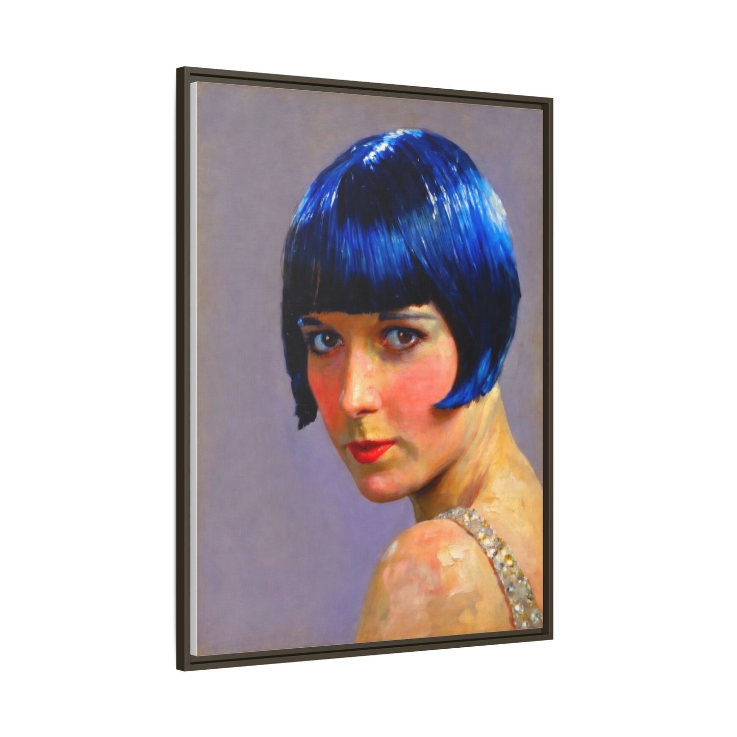 Framed Matte Canvas Art Print — Vintage Portrait with Blue Bob