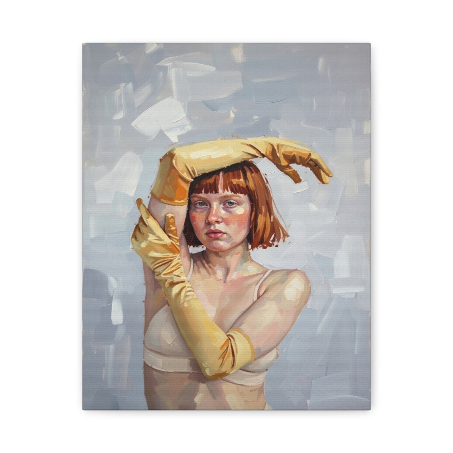Portrait Canvas Print — Redheaded Woman with Yellow Gloves, Matte Stretched Art