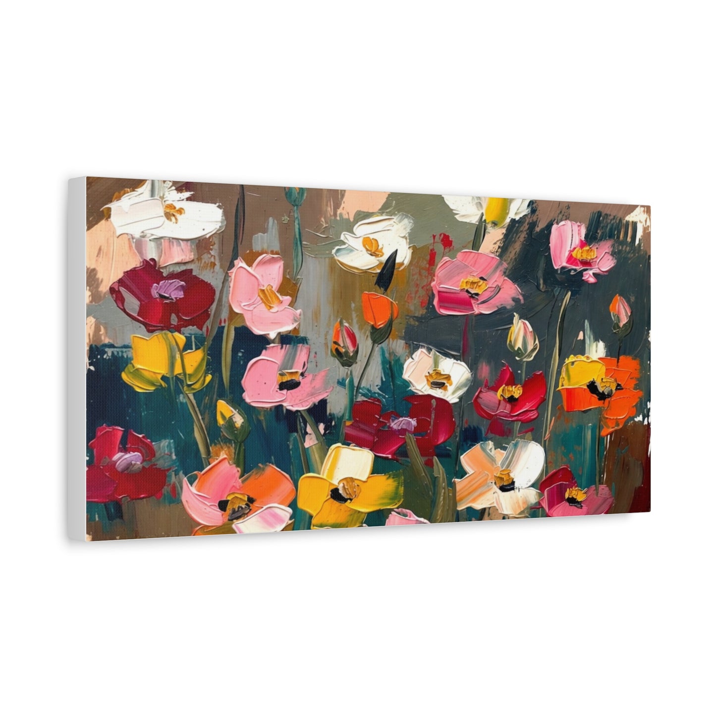 Abstract Floral Canvas Wall Art — Colorful Poppies Matte Stretched Print