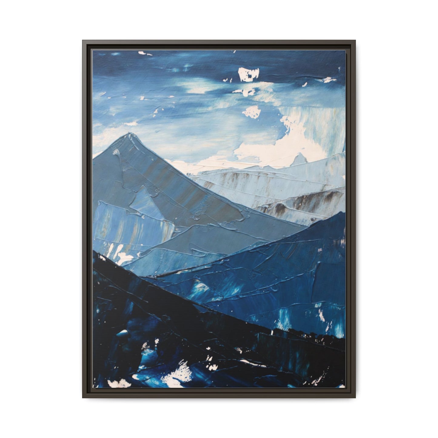 Blue Mountain Landscape Matte Canvas Framed | Abstract Mountain Wall Art