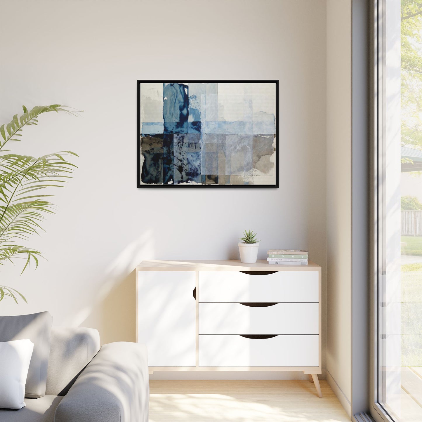 Abstract Coastal Blue Framed Canvas Art