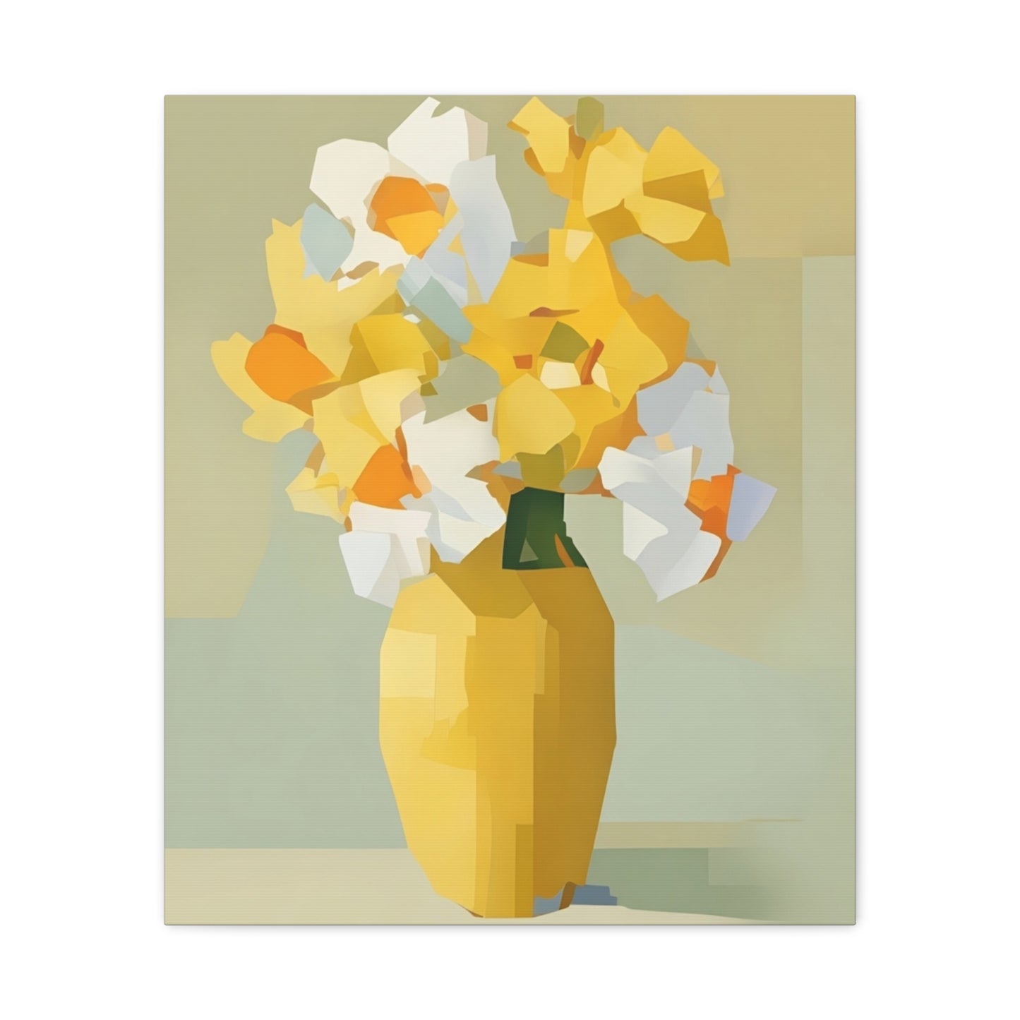Yellow Vase Floral Canvas Print — Modern Abstract Daffodil Wall Art