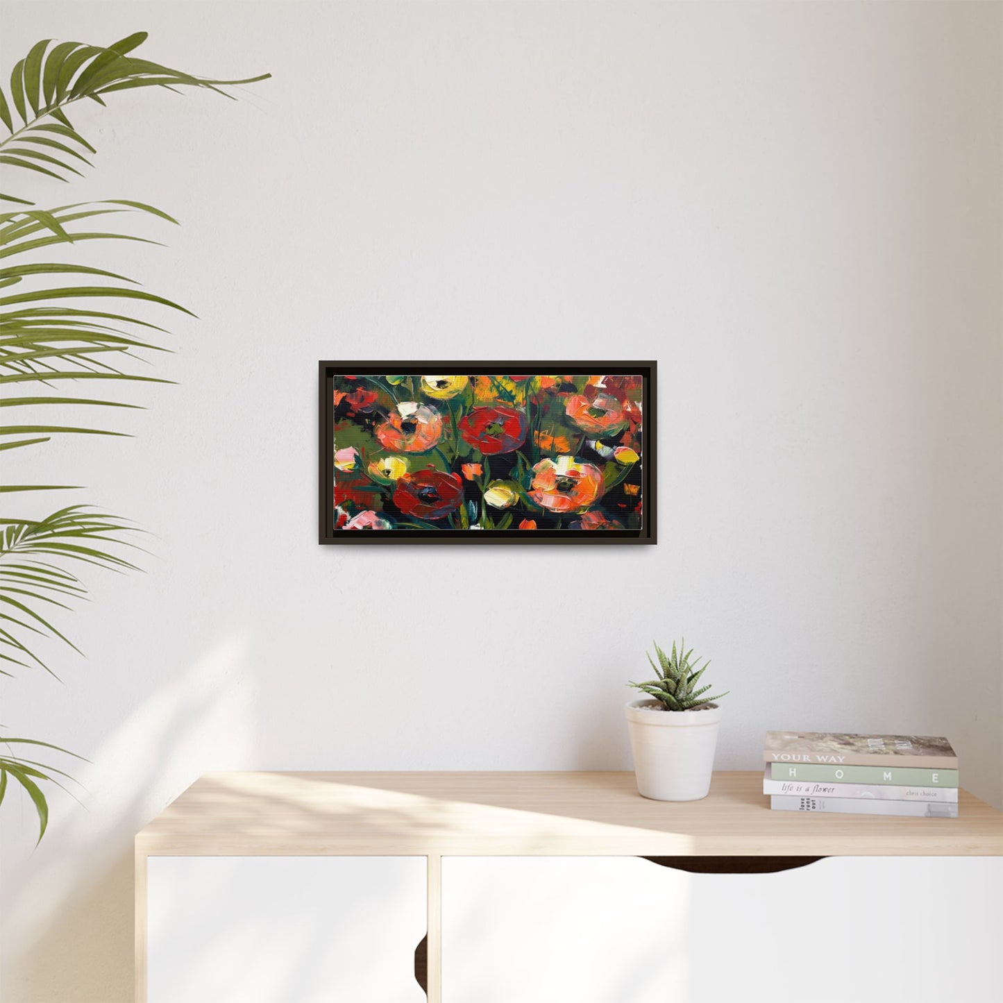 Framed Floral Canvas Print — Vibrant Abstract Poppies Wall Art