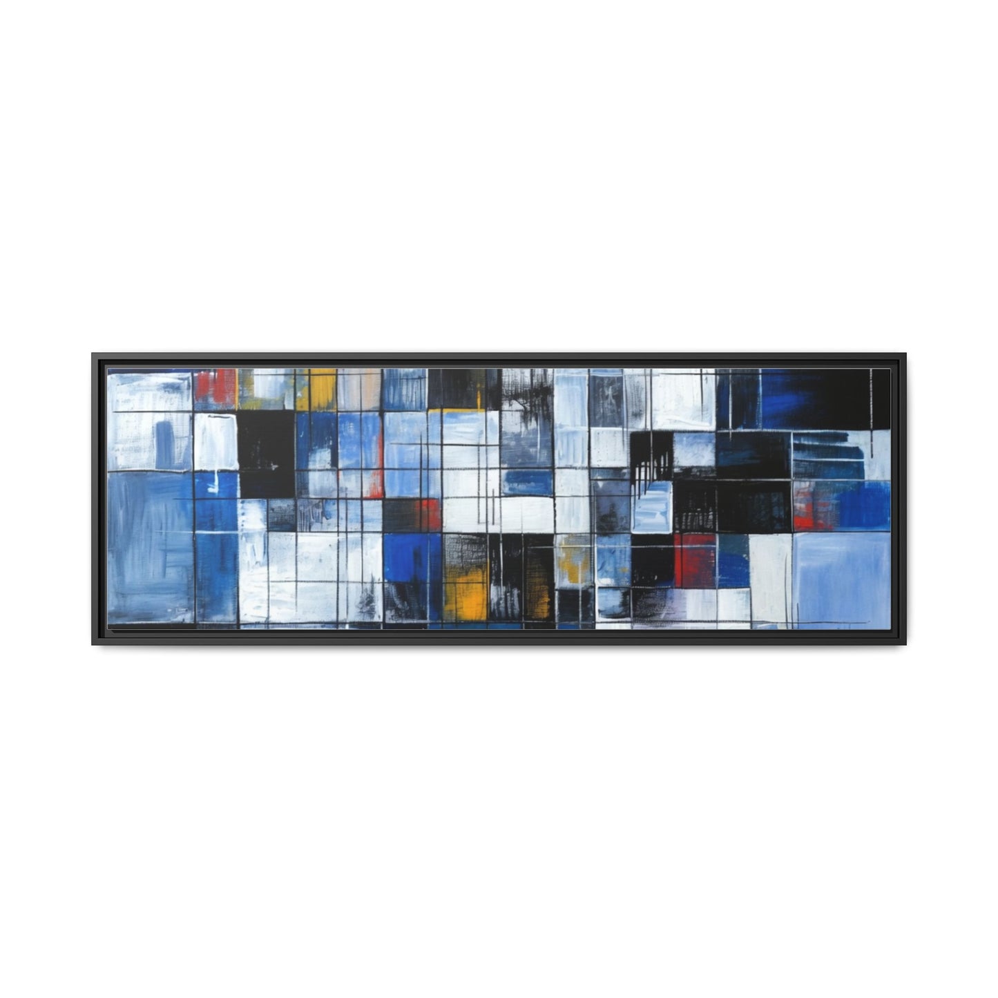 Abstract Blue Grid Matte Canvas Framed Art Print