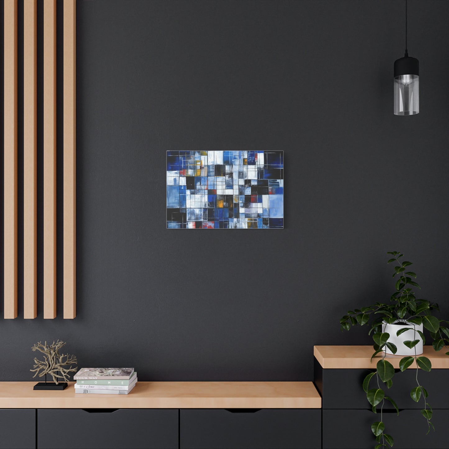 Abstract Blue Grid Matte Stretched Canvas Wall Art (1.25")