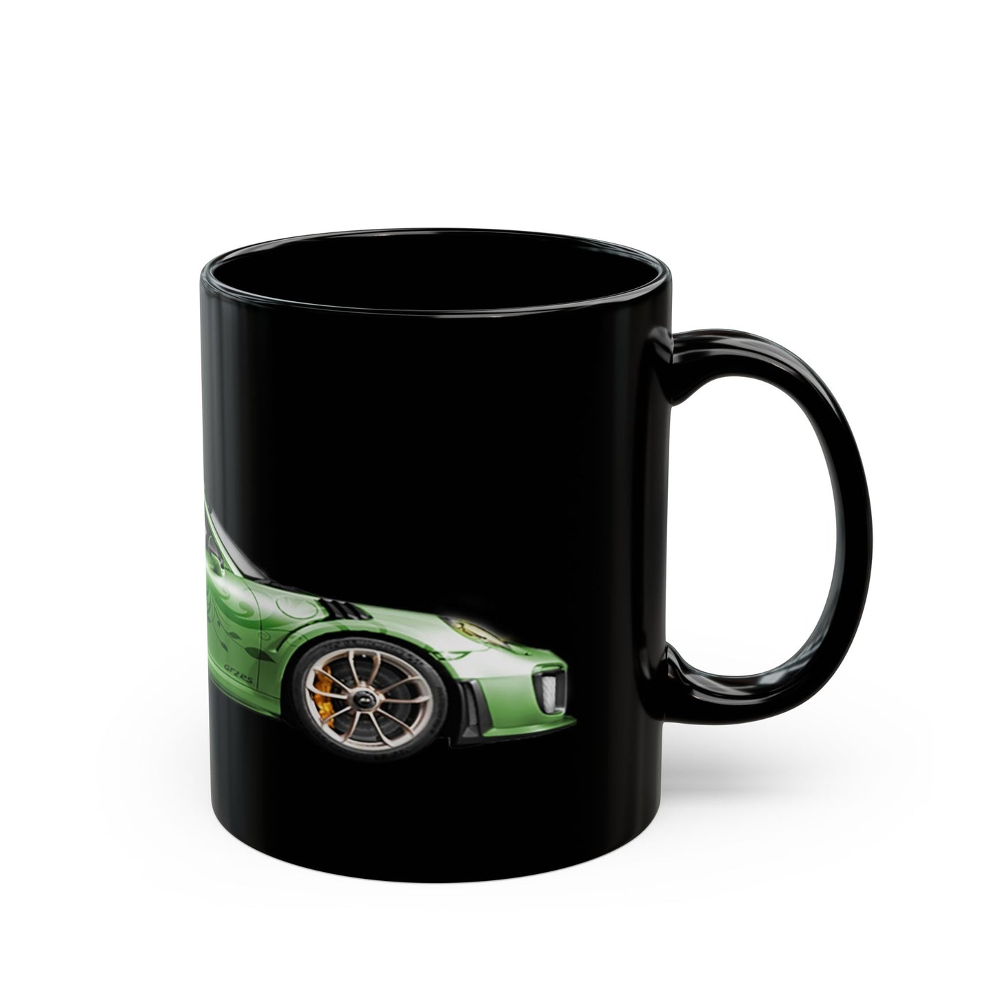 Green Sports Car Mug — Black Ceramic Coffee Cup for Car Enthusiasts (11oz/15oz)